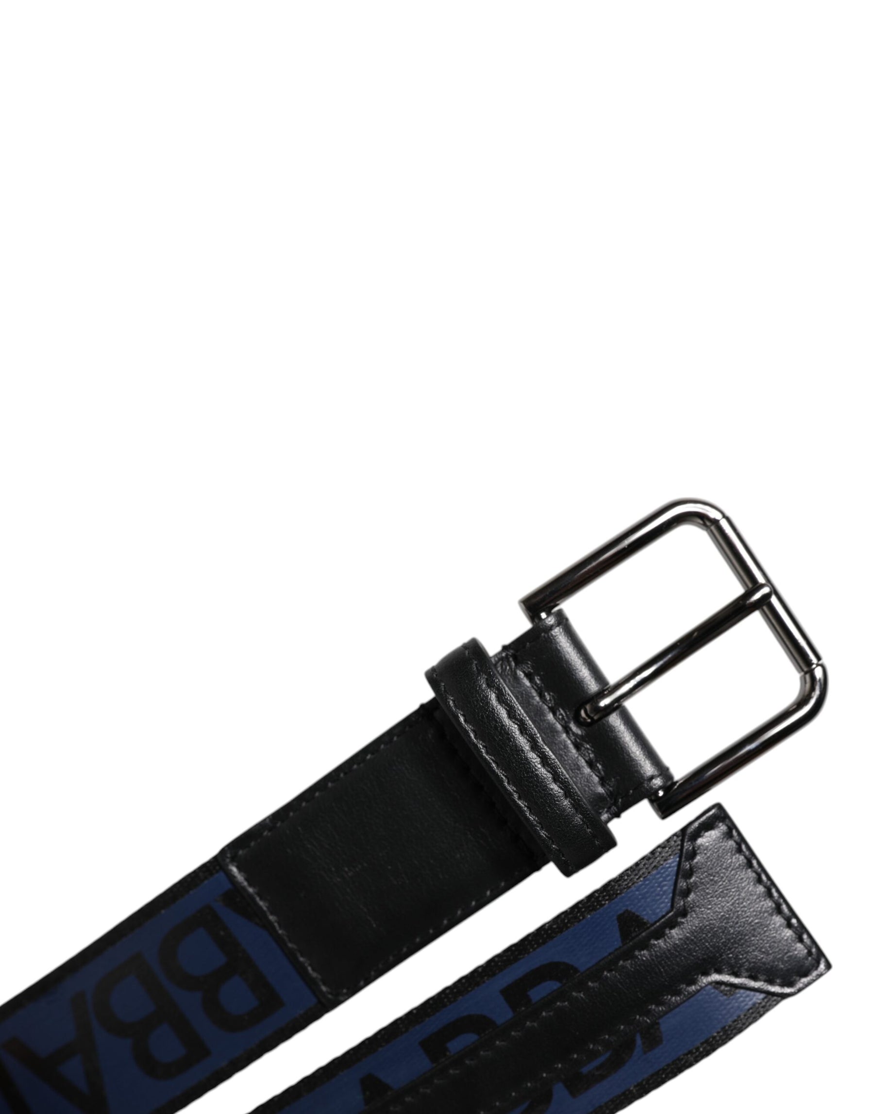 Dolce & Gabbana Black Blue Polyester Printed Metal Buckle Belt | Regal Royce