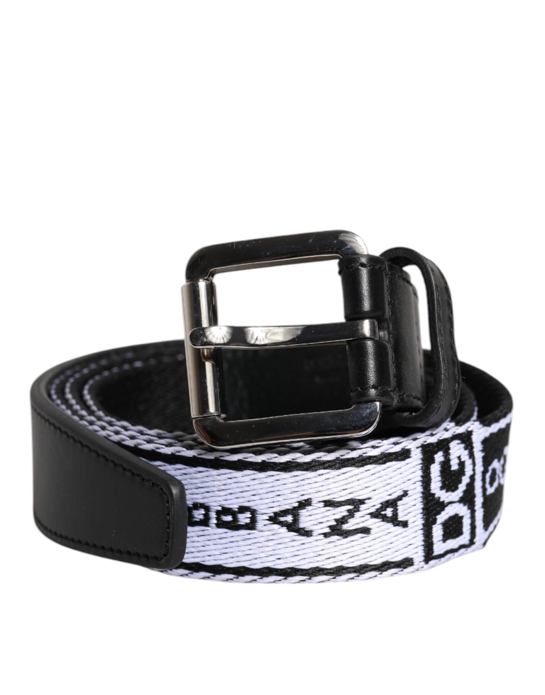 Dolce & Gabbana Black White Printed Metal Logo Buckle Belt | Regal Royce