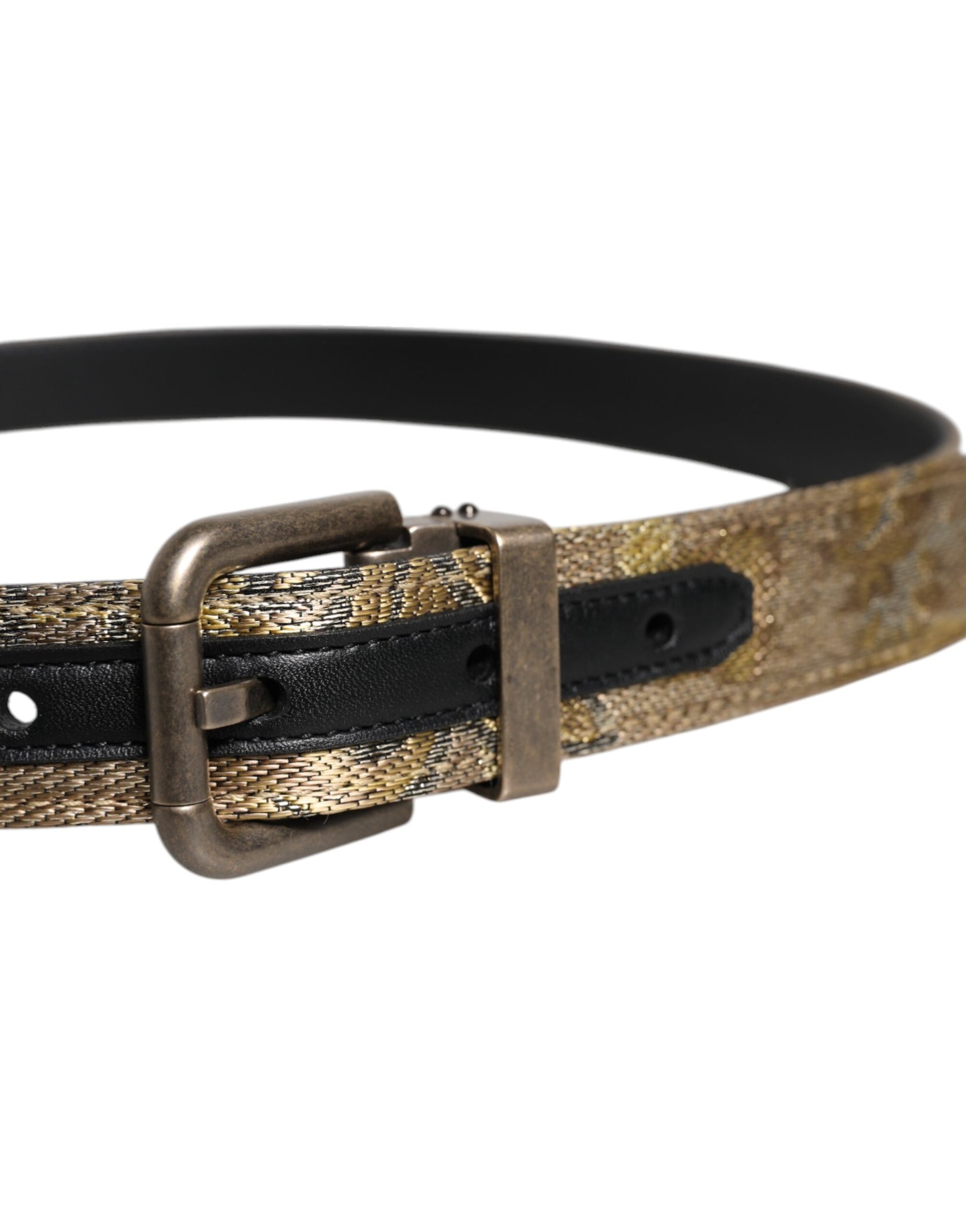Dolce & Gabbana Gold Leather Jacquard Silver Metal Buckle Belt | Regal Royce