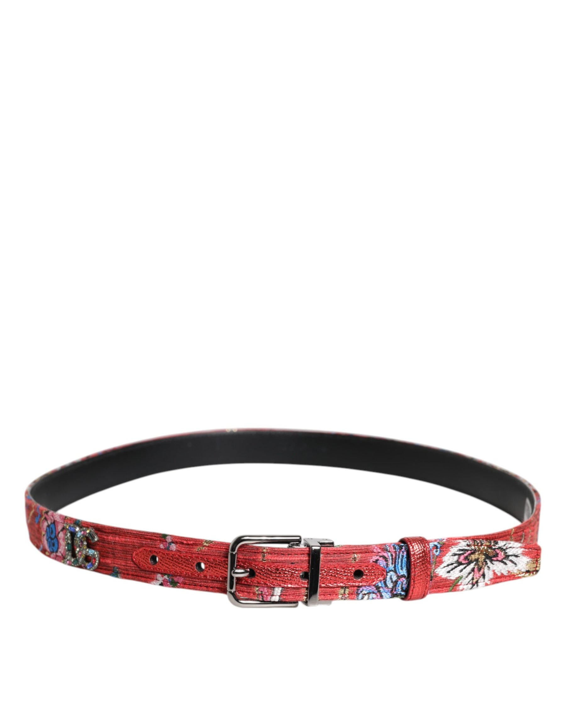 Dolce & Gabbana Red Floral DG Embellished Metal Buckle Belt | Regal Royce