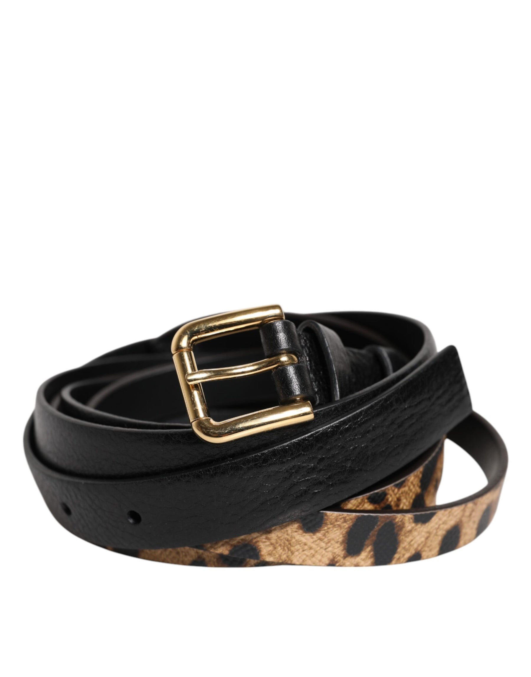 Dolce & Gabbana Black Leopard Classic Gold Metal Buckle Belt | Regal Royce