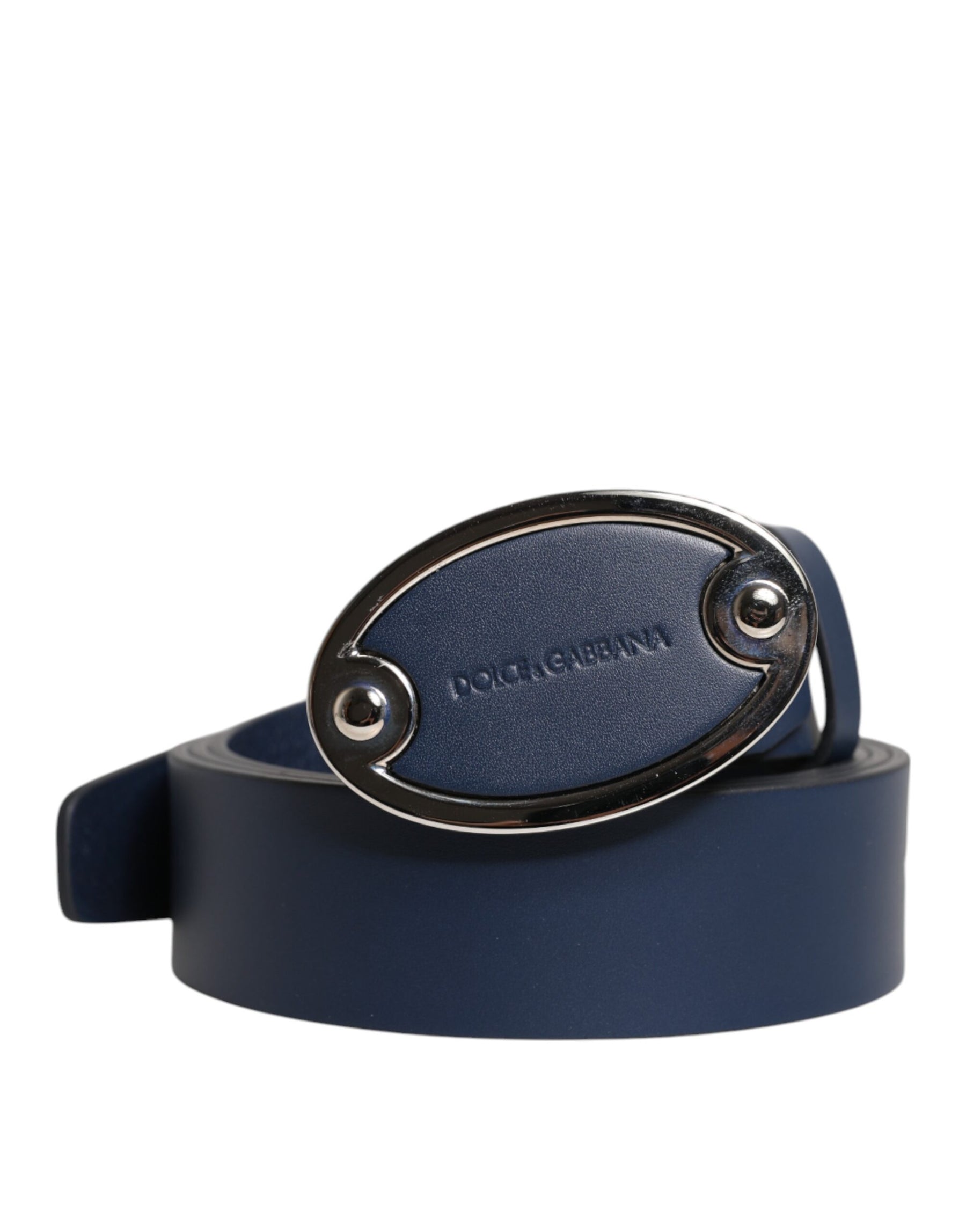 Dolce & Gabbana Blue Leather Classic Metal Logo Buckle Belt | Regal Royce