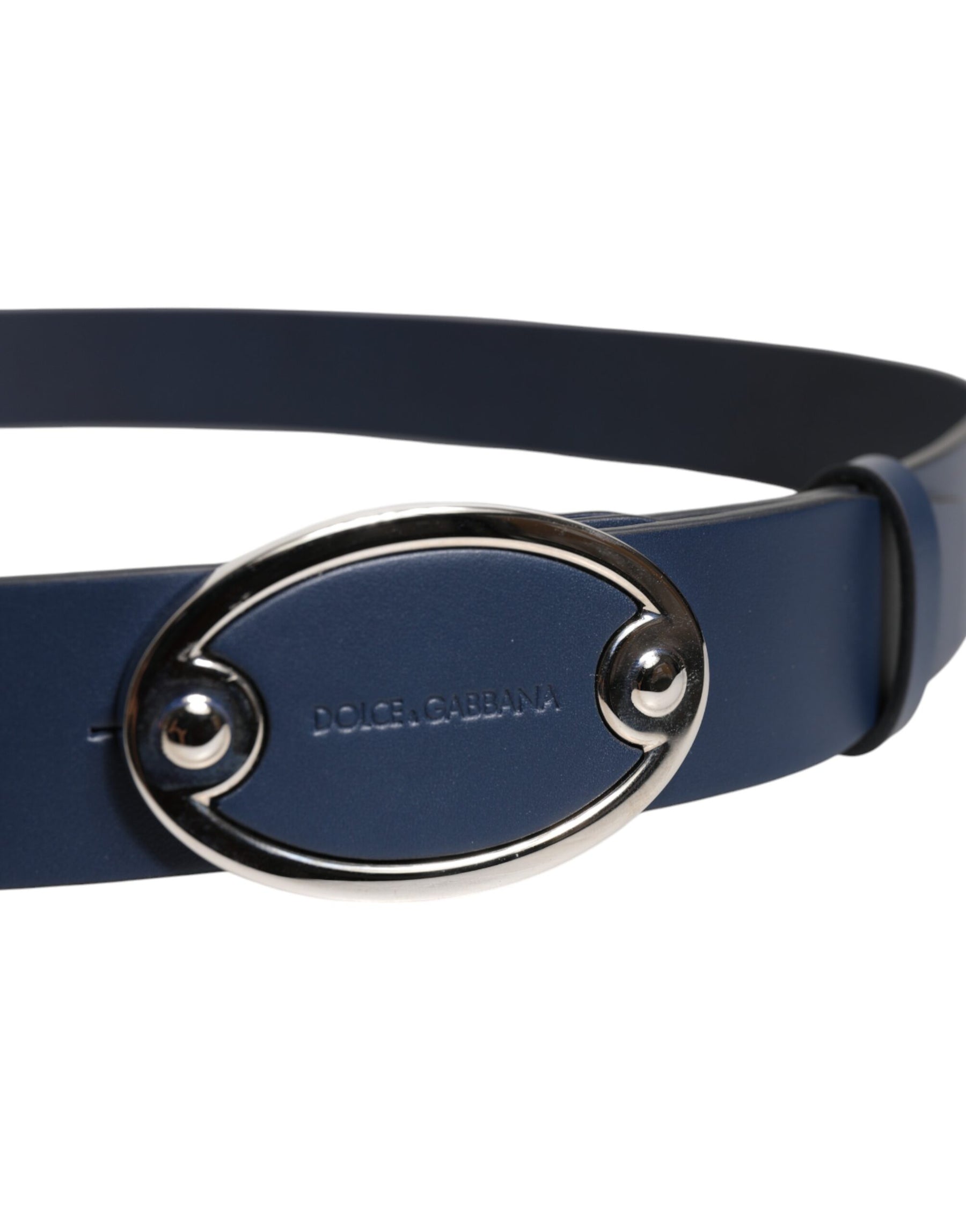 Dolce & Gabbana Blue Leather Classic Metal Logo Buckle Belt | Regal Royce