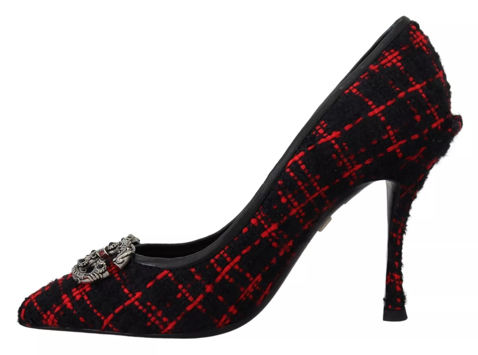 Dolce & Gabbana Red Black Tweed DG Amore Heels Pumps Shoes | Regal Royce