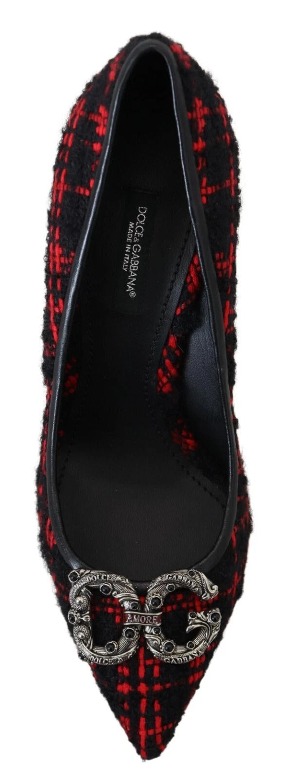 Dolce & Gabbana Red Black Tweed DG Amore Heels Pumps Shoes | Regal Royce
