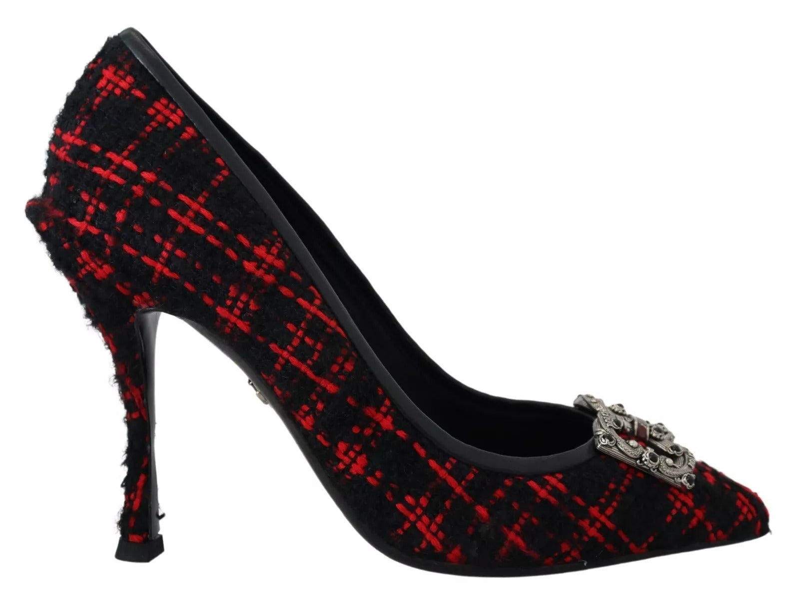 Dolce & Gabbana Red Black Tweed DG Amore Heels Pumps Shoes | Regal Royce