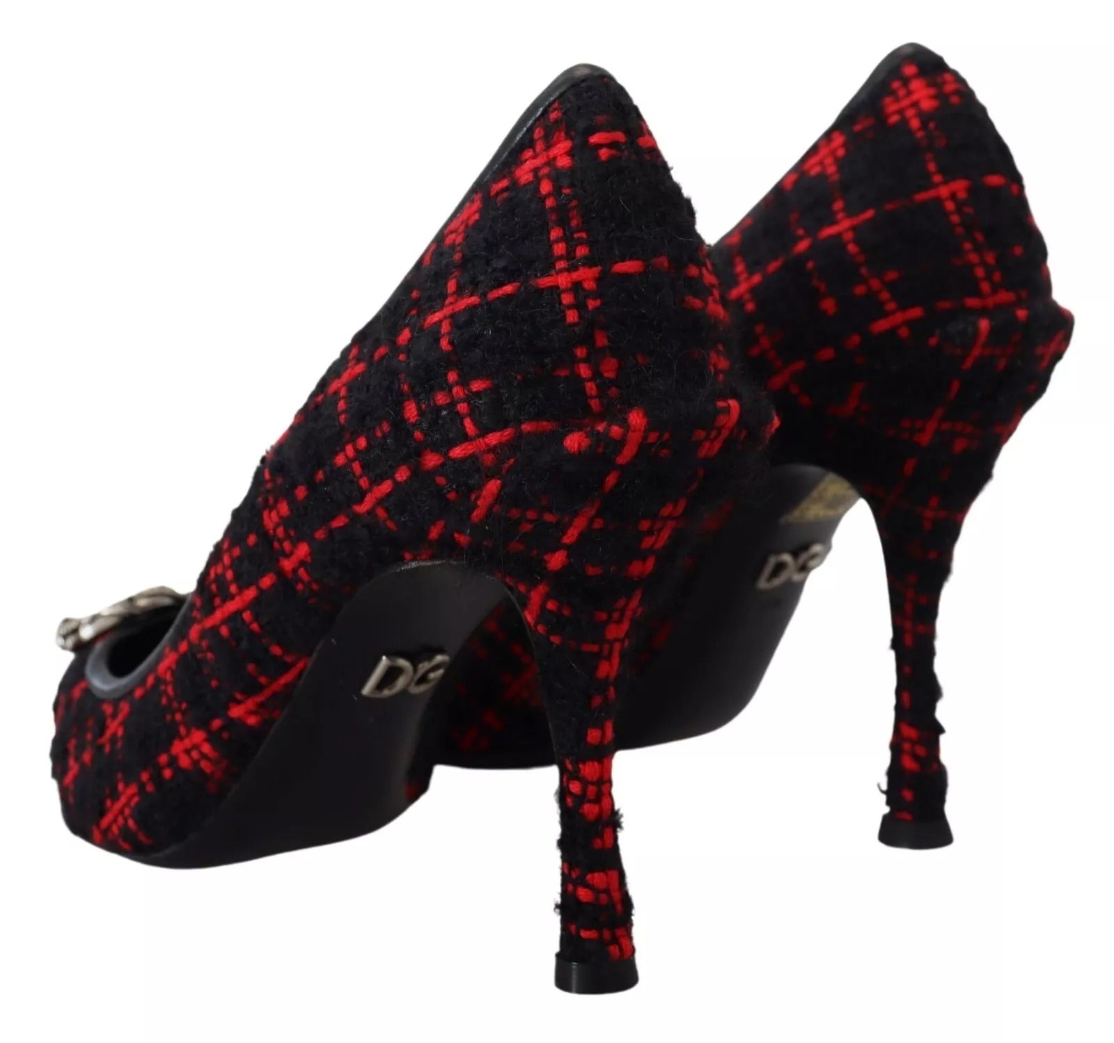 Dolce & Gabbana Red Black Tweed DG Amore Heels Pumps Shoes | Regal Royce