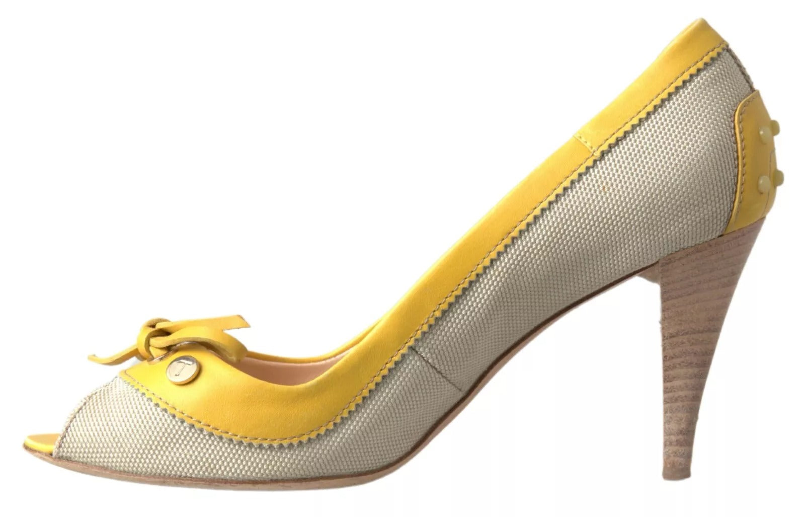 Tod's Yellow Off White Peep Toe Heels Pumps Shoes | Regal Royce