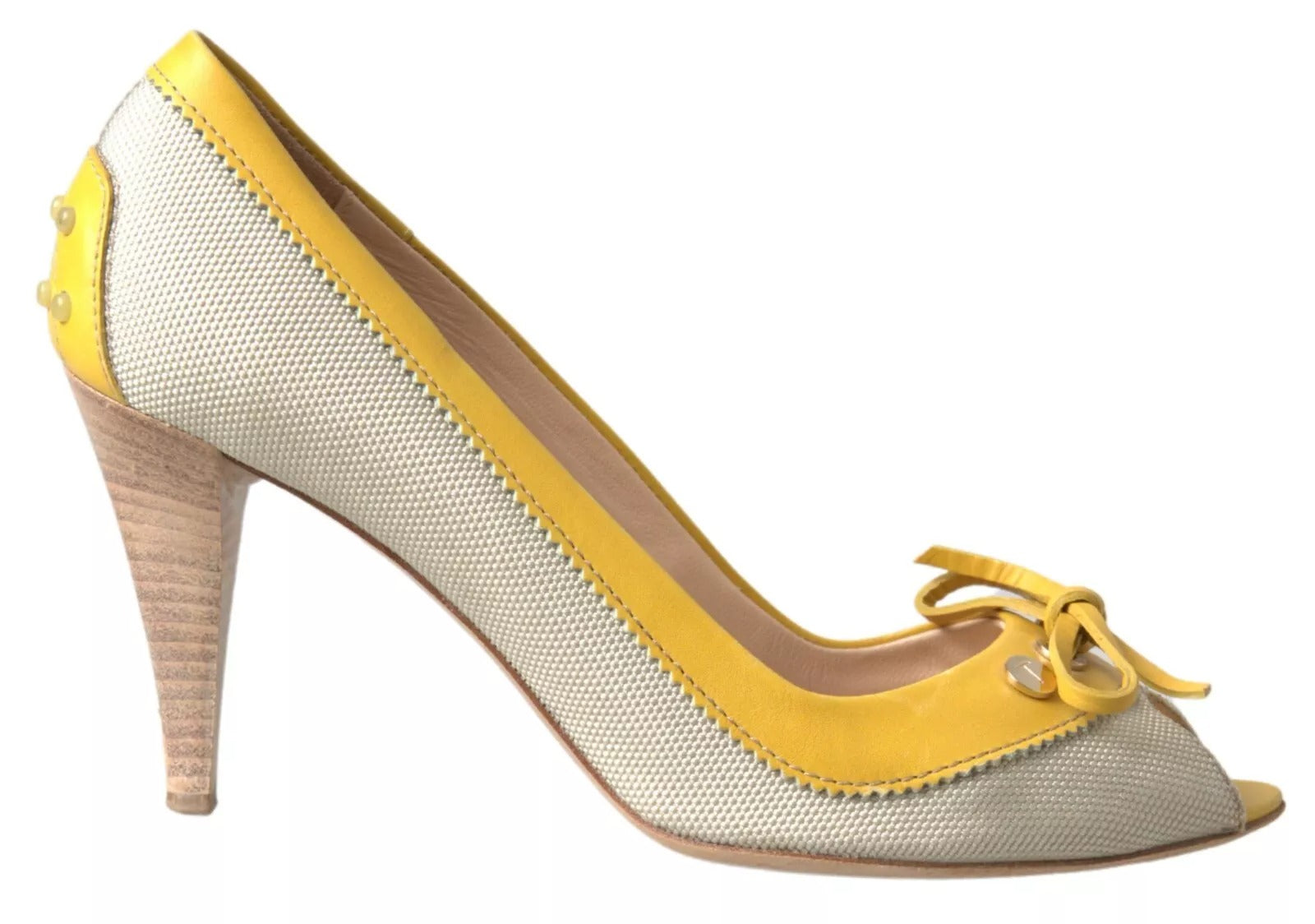 Tod's Yellow Off White Peep Toe Heels Pumps Shoes | Regal Royce