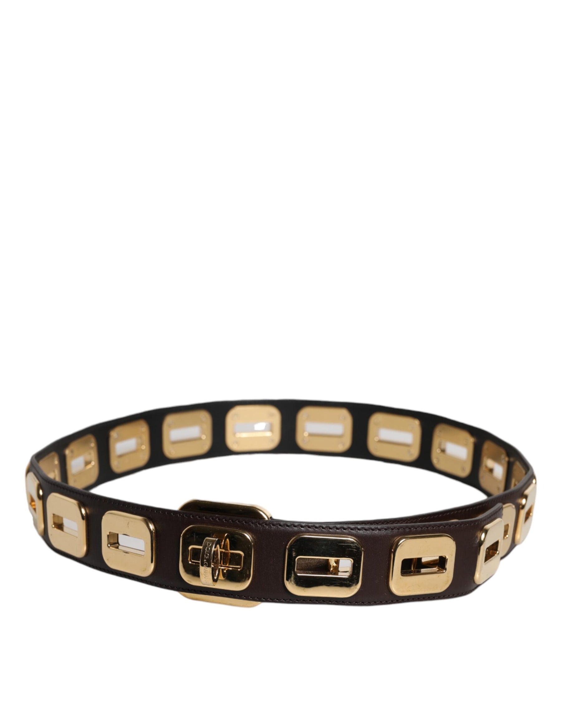 Dolce & Gabbana Dark Brown Leather Gold Rotating Buckle Belt | Regal Royce