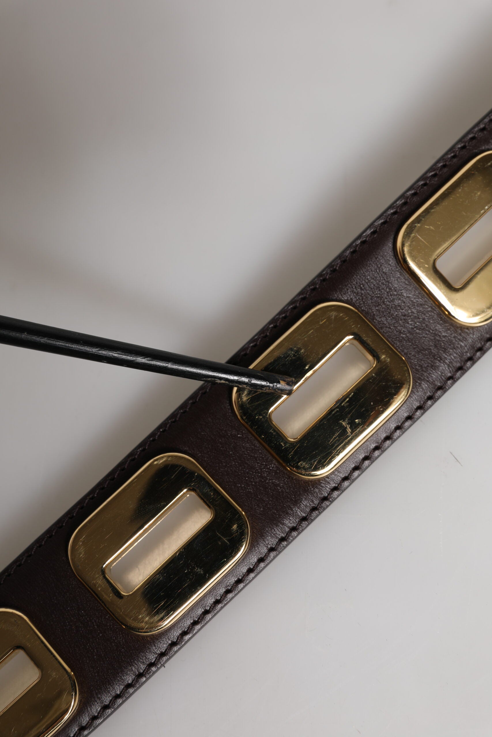 Dolce & Gabbana Dark Brown Leather Gold Rotating Buckle Belt | Regal Royce