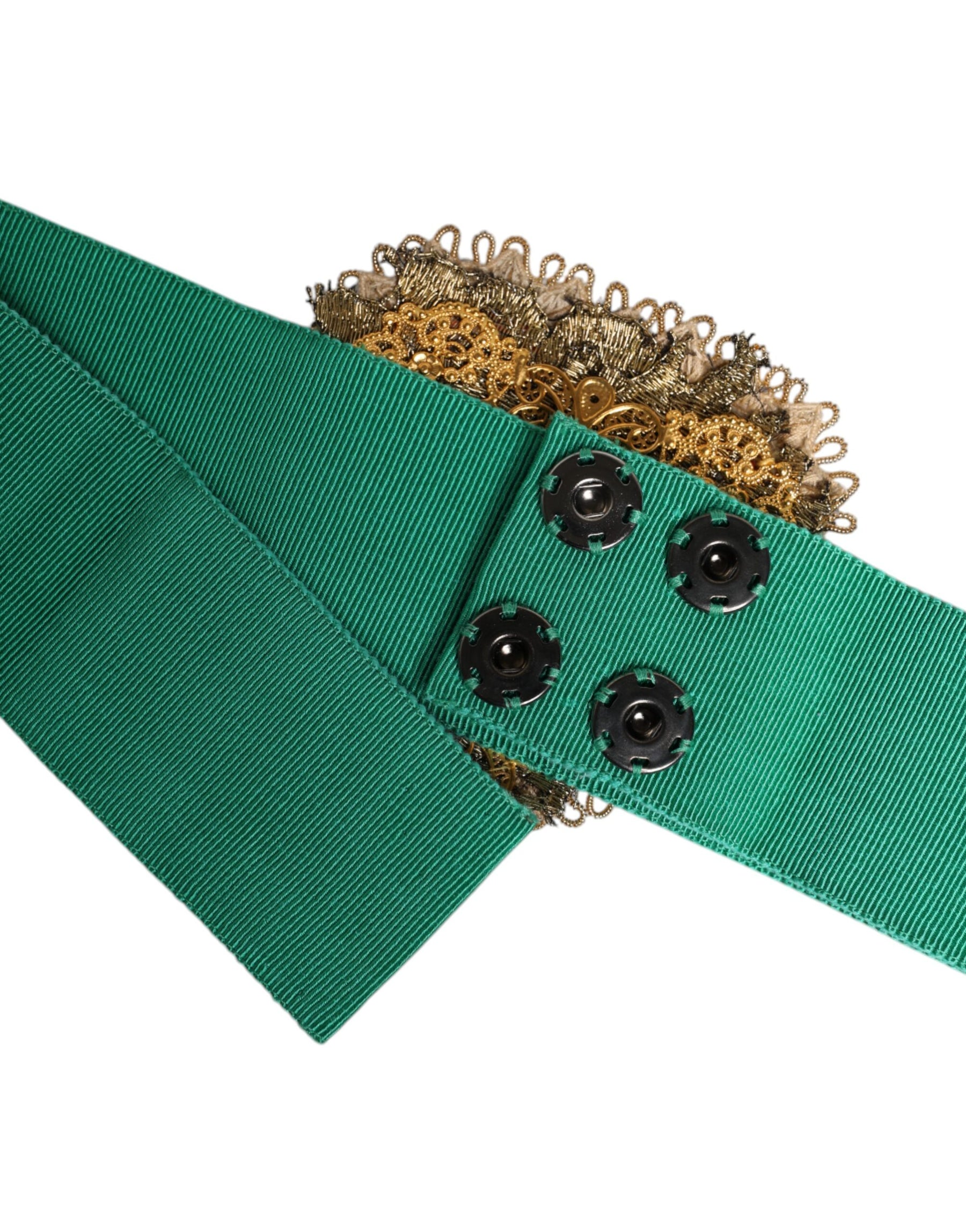 Dolce & Gabbana Green Stretch Wide Waist Heart Embellished Belt | Regal Royce