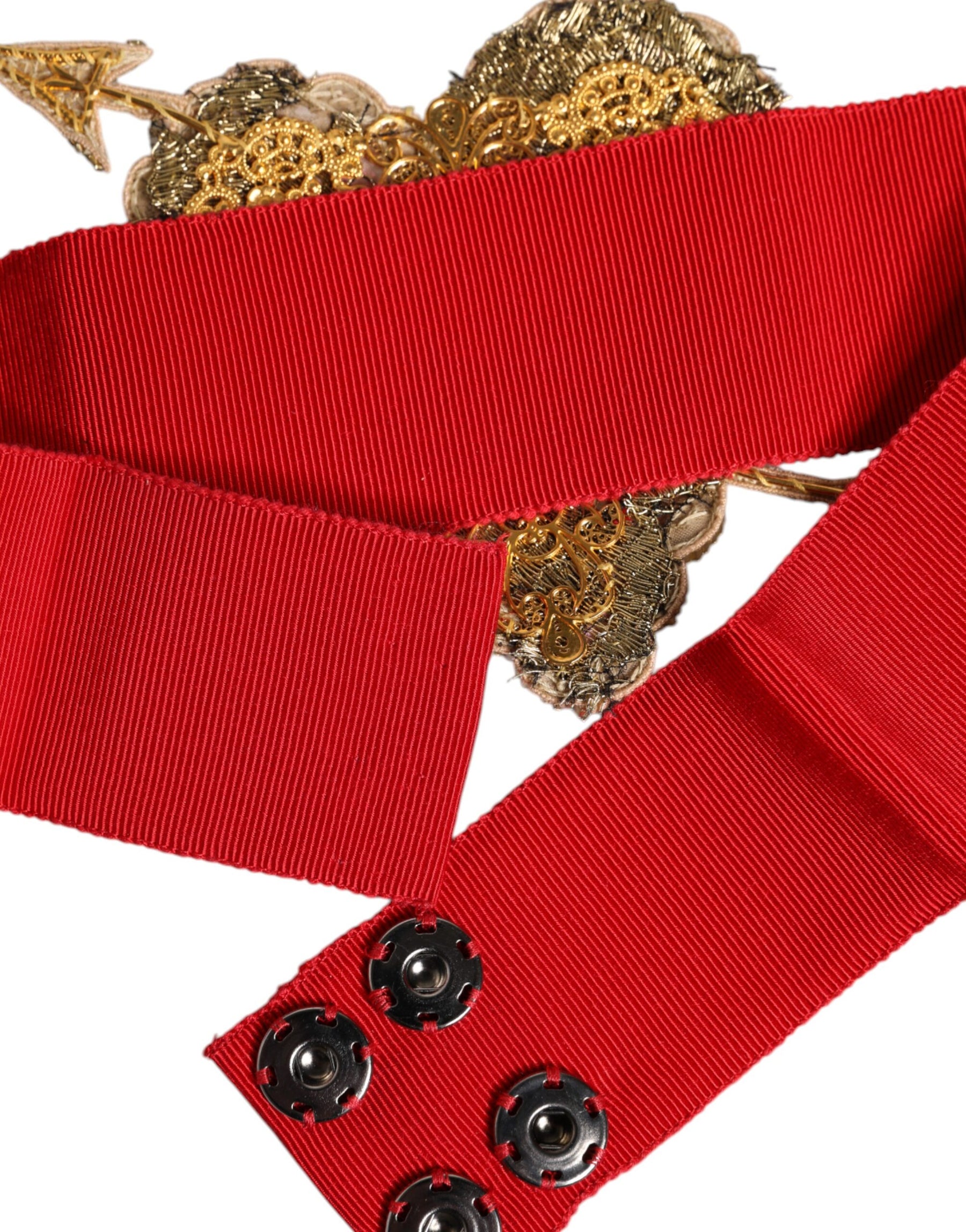Dolce & Gabbana Red Stretch Wide Waist Heart Embellished Belt | Regal Royce