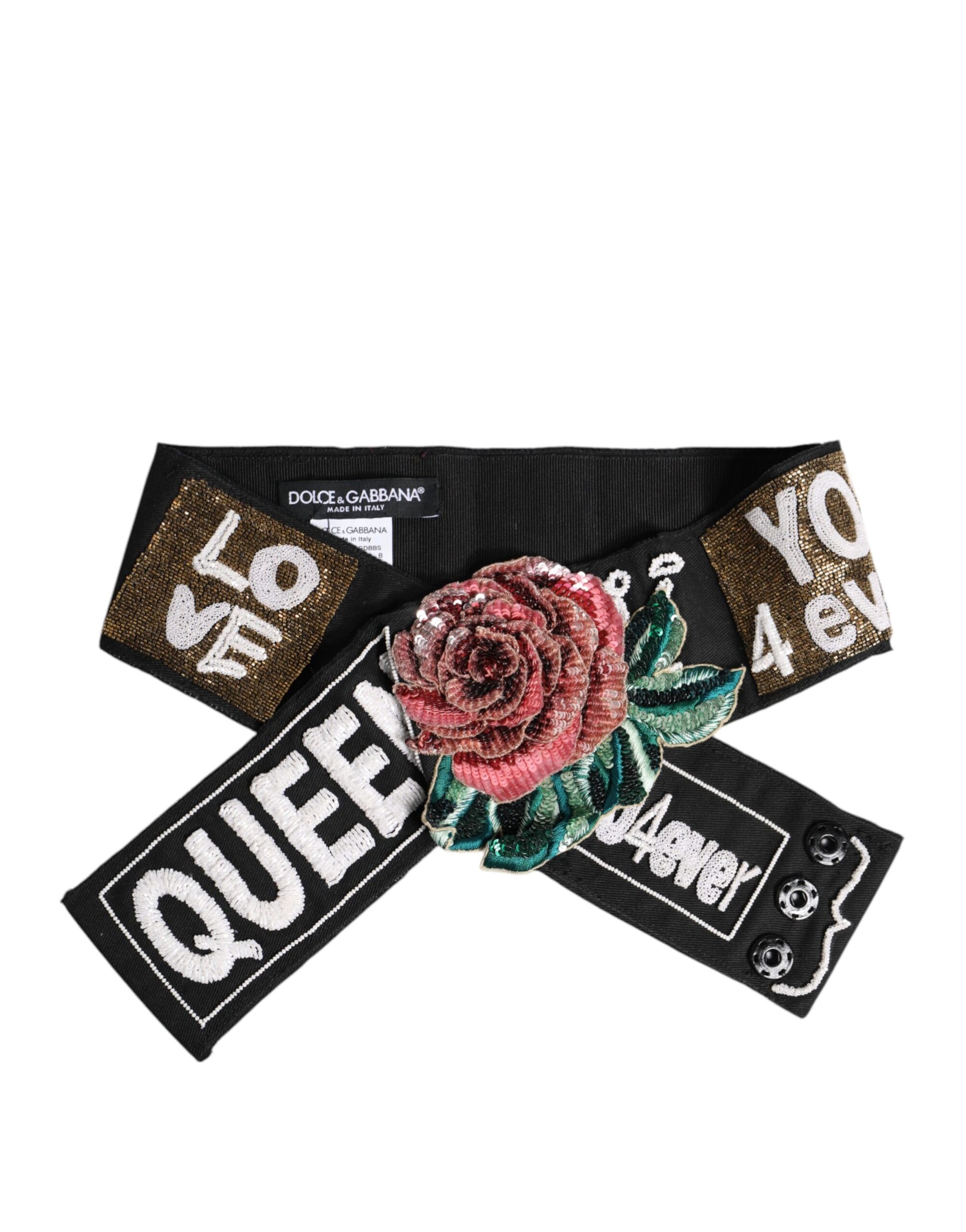 Dolce & Gabbana Black Stretch Multicolor Embellished Waist Belt | Regal Royce