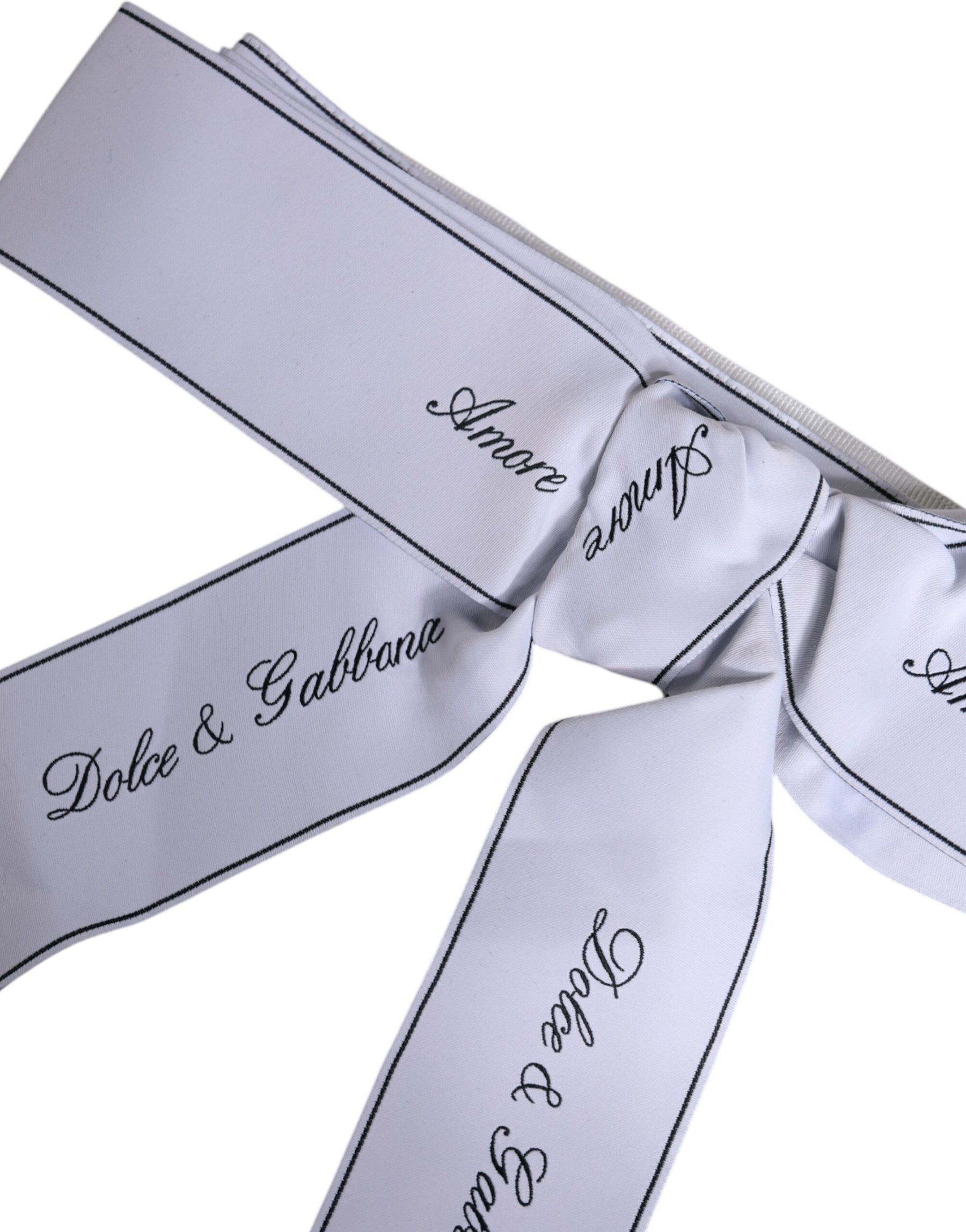 Dolce & Gabbana White Waist Ribbon Wide Bow Logo Belt | Regal Royce