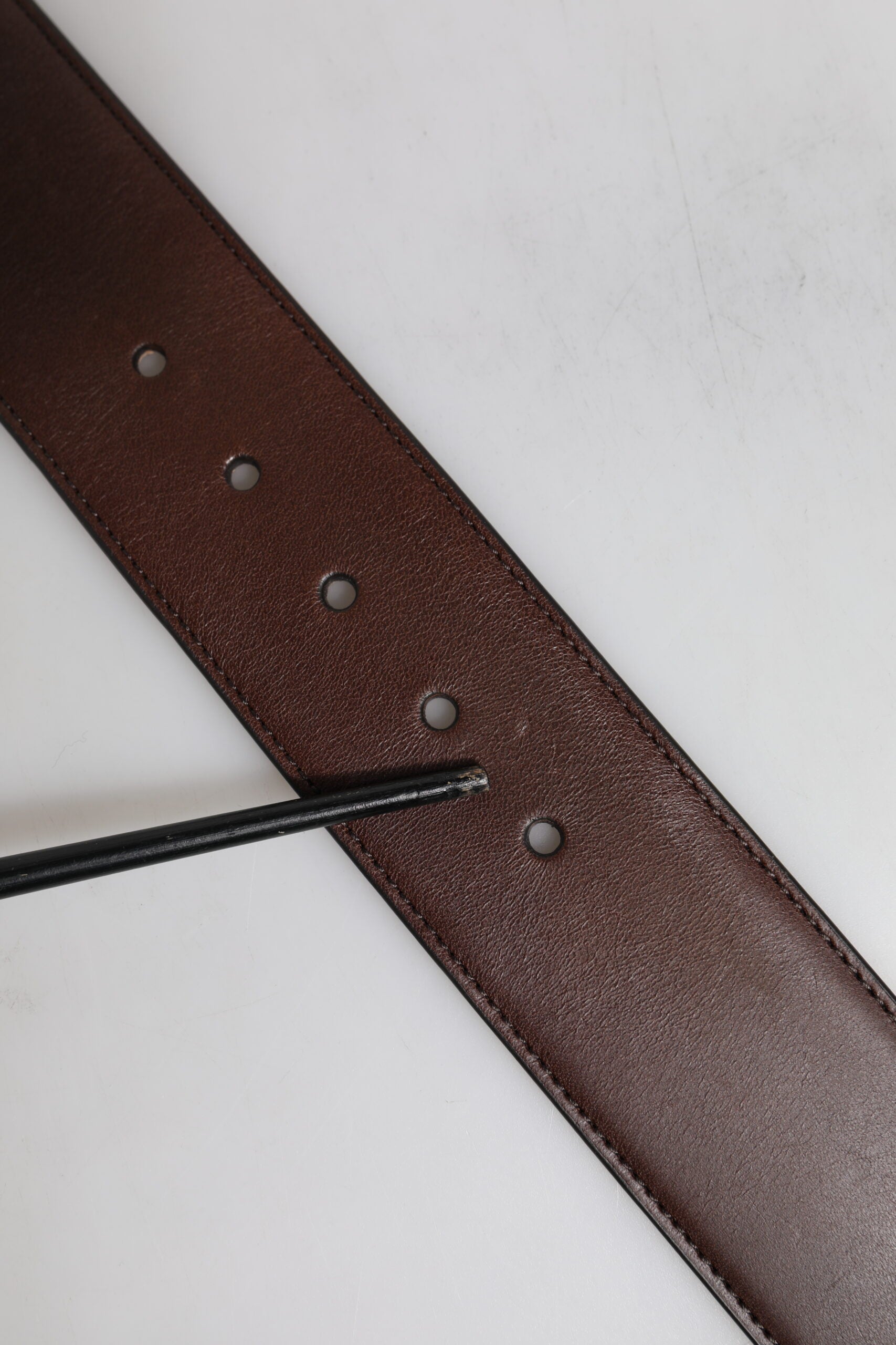 Dolce & Gabbana Brown Logo Engraved Metal Waist Buckle Belt | Regal Royce