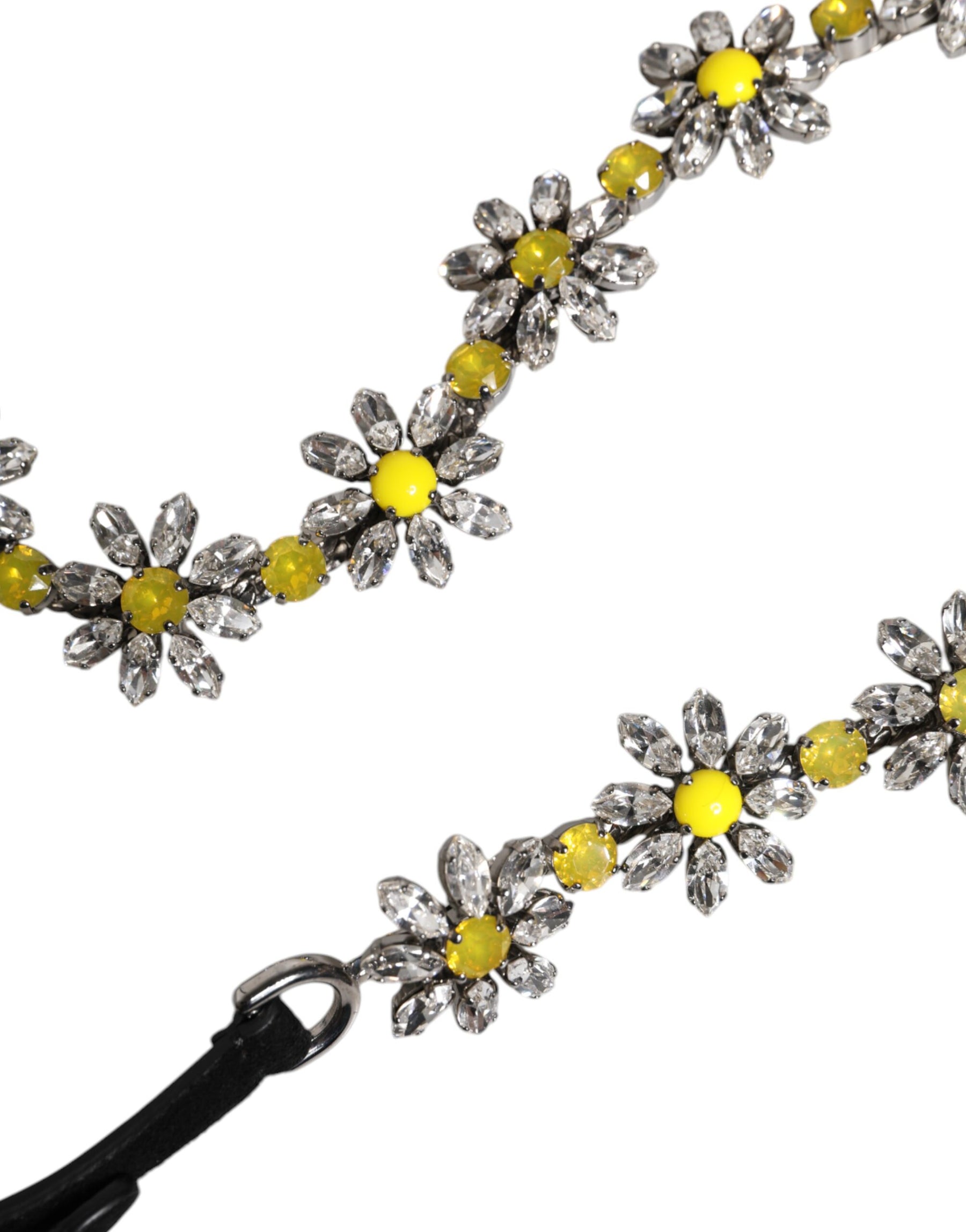 Dolce & Gabbana Black Leather Daisy Crystal Embellish Waist Belt | Regal Royce