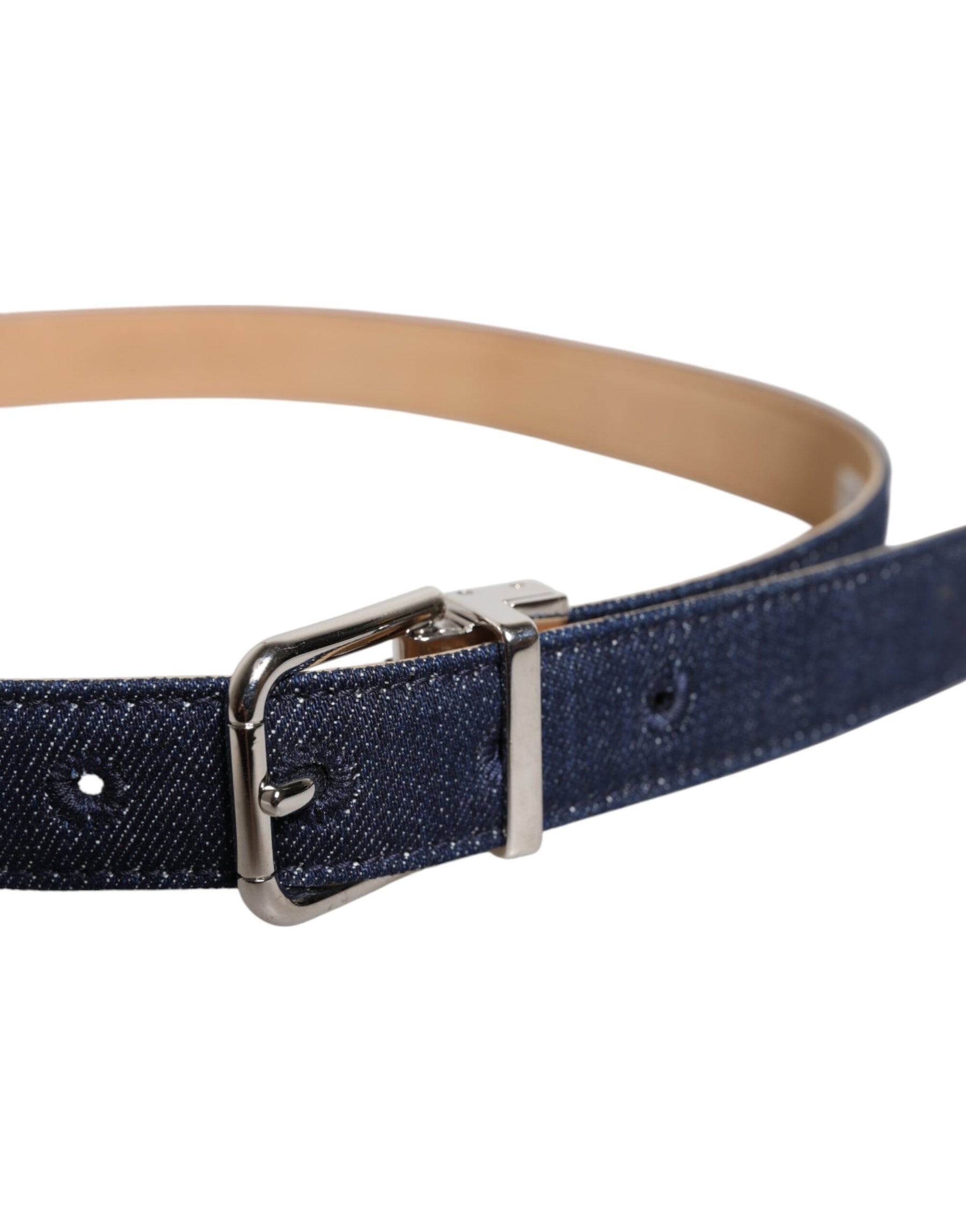 Dolce & Gabbana Blue Denim Silver Logo Metal Waist Buckle Belt | Regal Royce