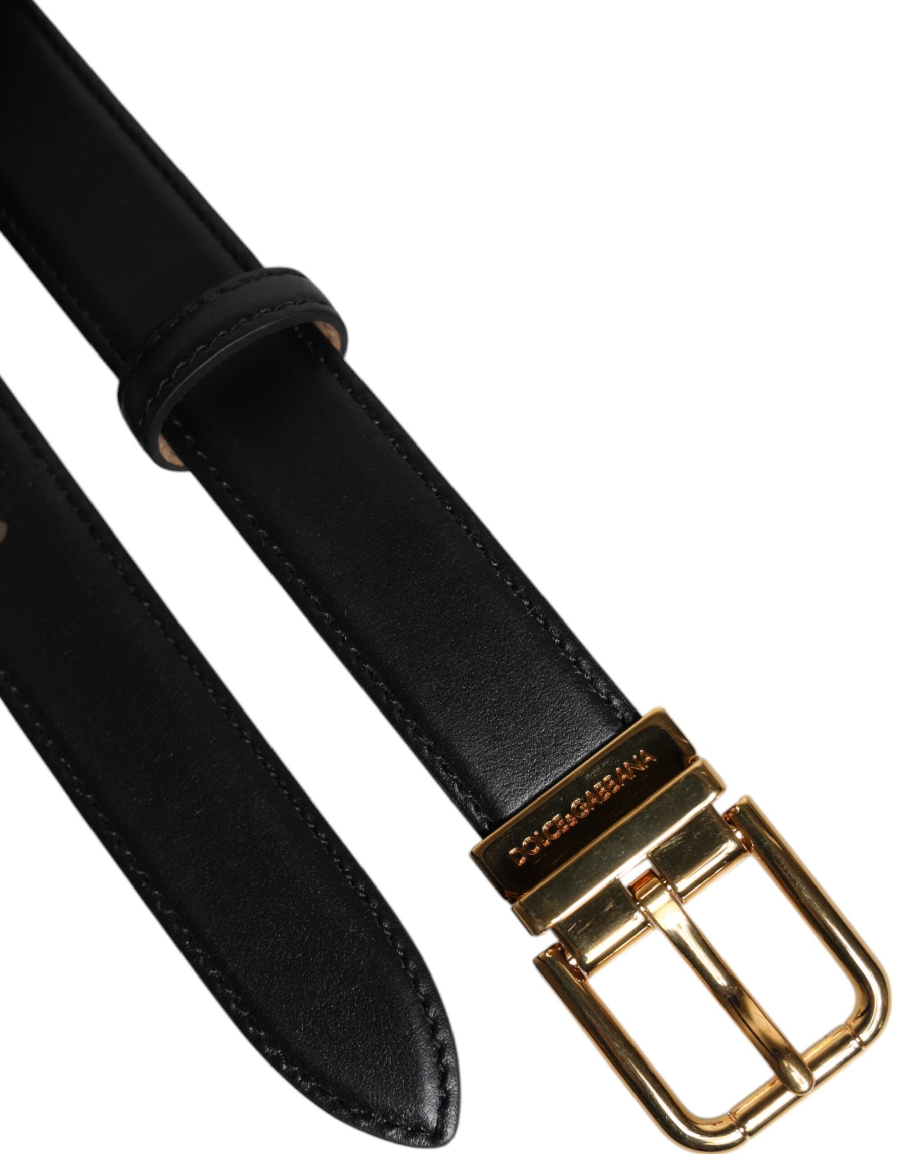 Dolce & Gabbana Black Leather Logo Metal Waist Buckle Belt | Regal Royce