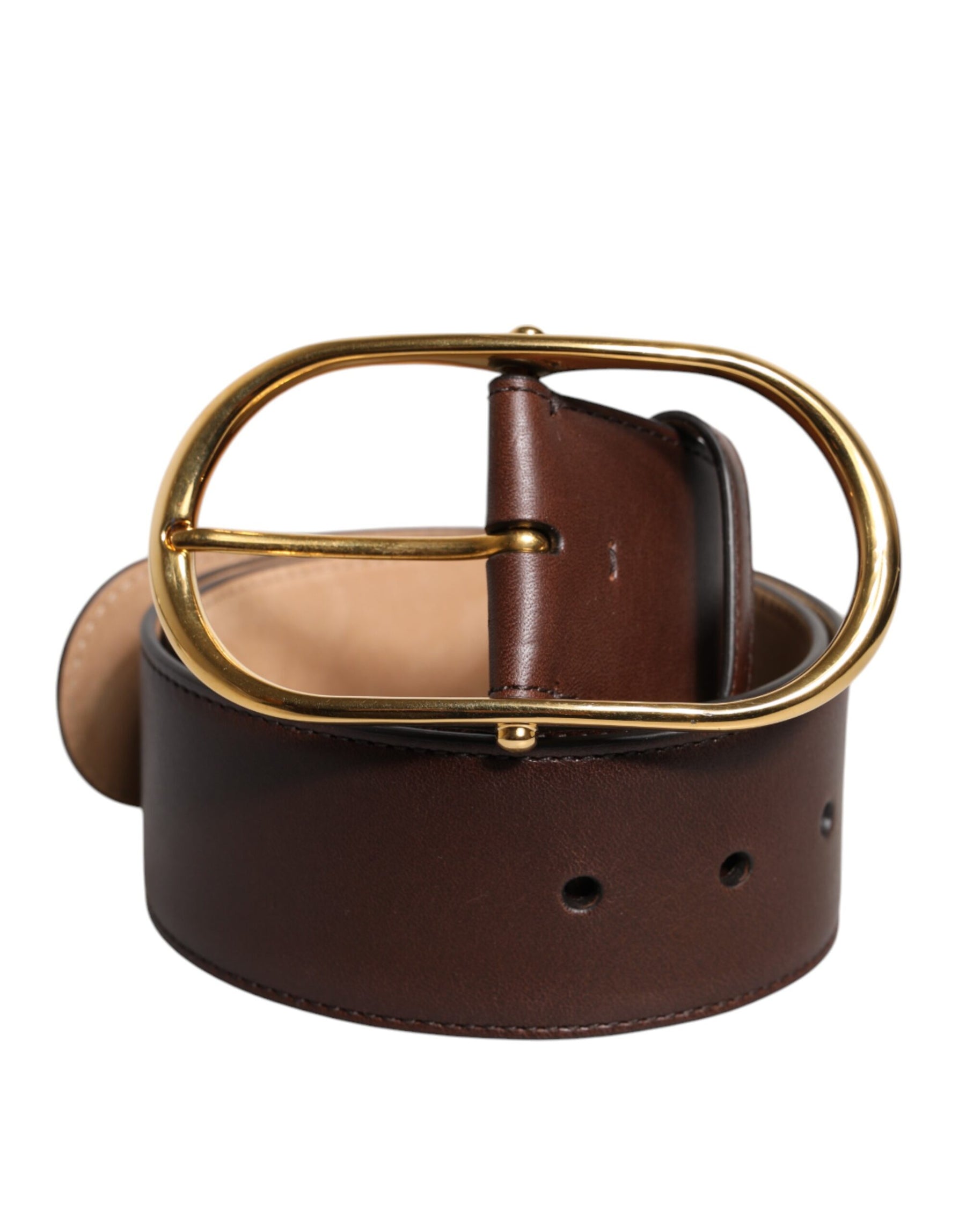 Dolce & Gabbana Brown Leather Waist Gold Metal Buckle Belt | Regal Royce