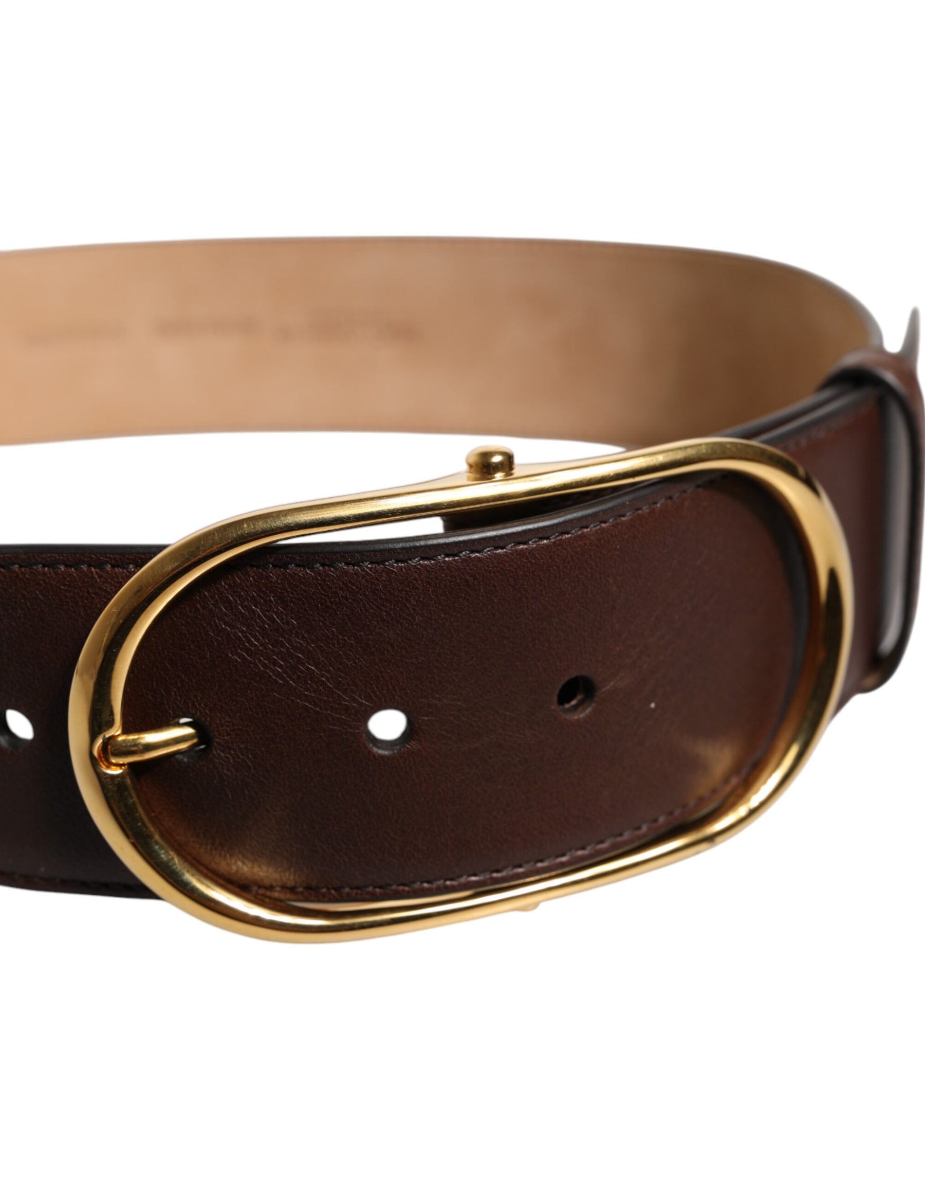 Dolce & Gabbana Brown Leather Waist Gold Metal Buckle Belt | Regal Royce