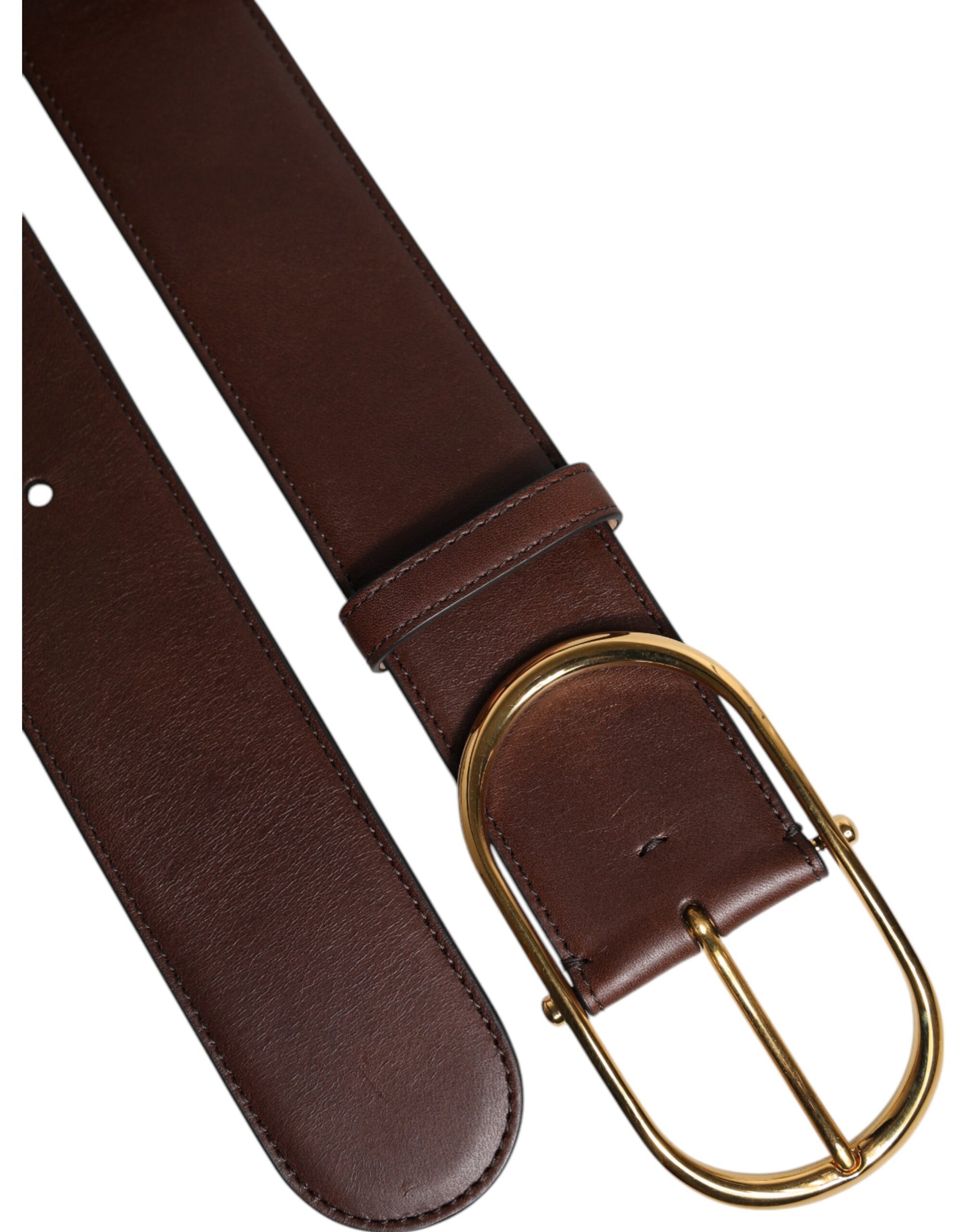 Dolce & Gabbana Brown Leather Waist Gold Metal Buckle Belt | Regal Royce