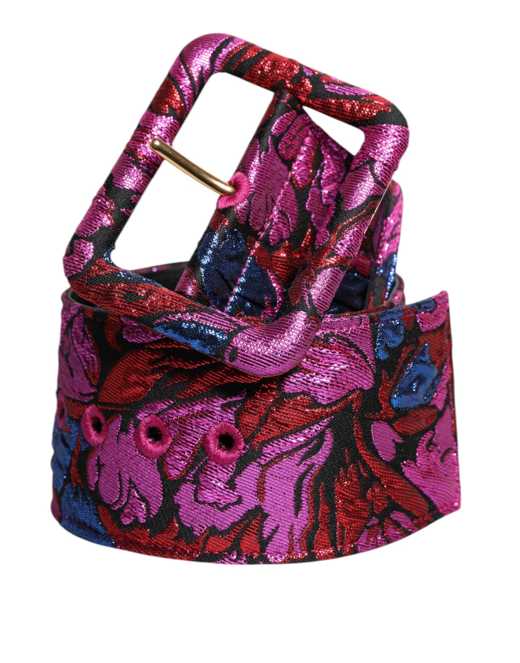 Dolce & Gabbana Multicolor Floral Jacquard Lurex Wide Waist Buckle Belt | Regal Royce