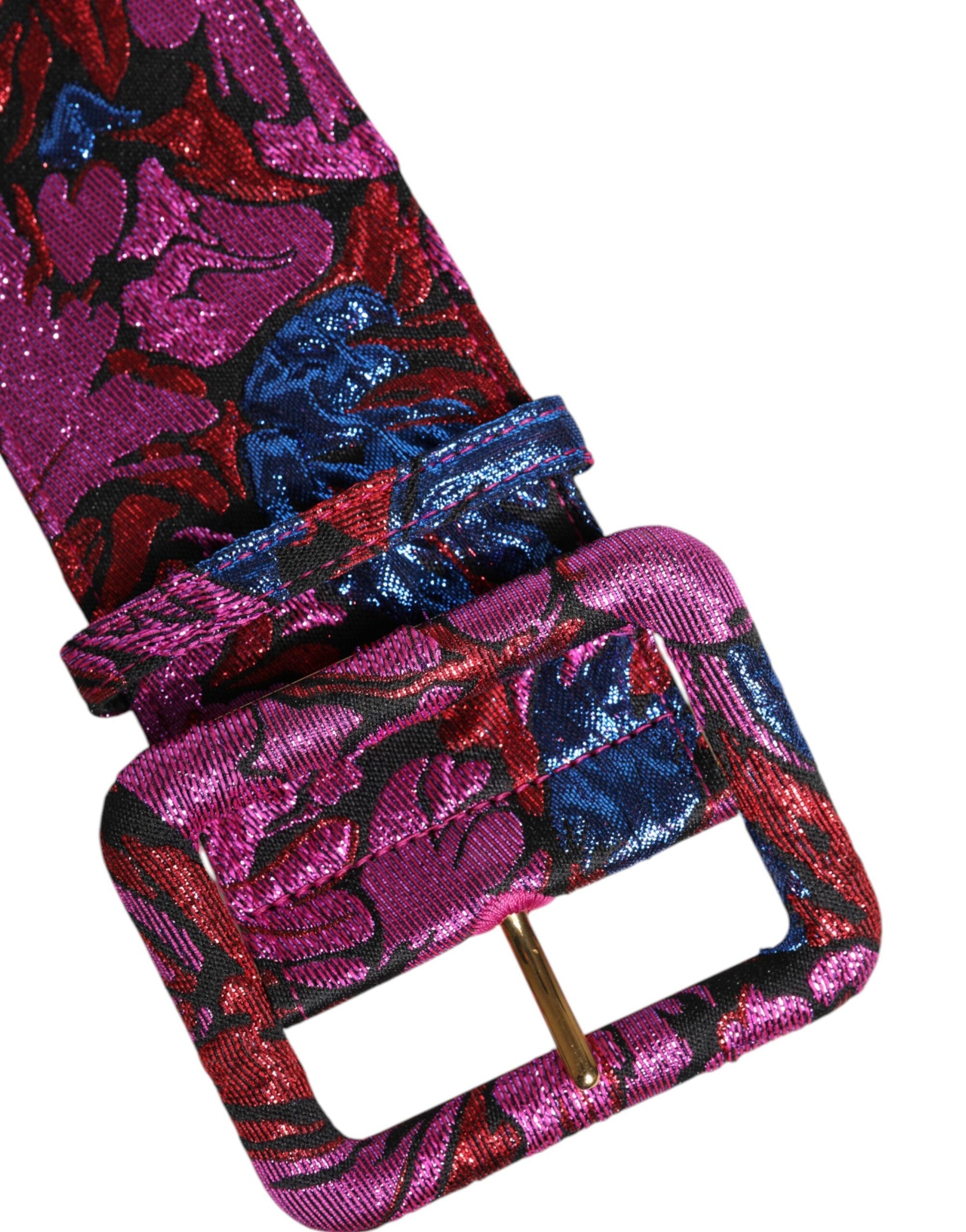 Dolce & Gabbana Multicolor Floral Jacquard Lurex Wide Waist Buckle Belt | Regal Royce