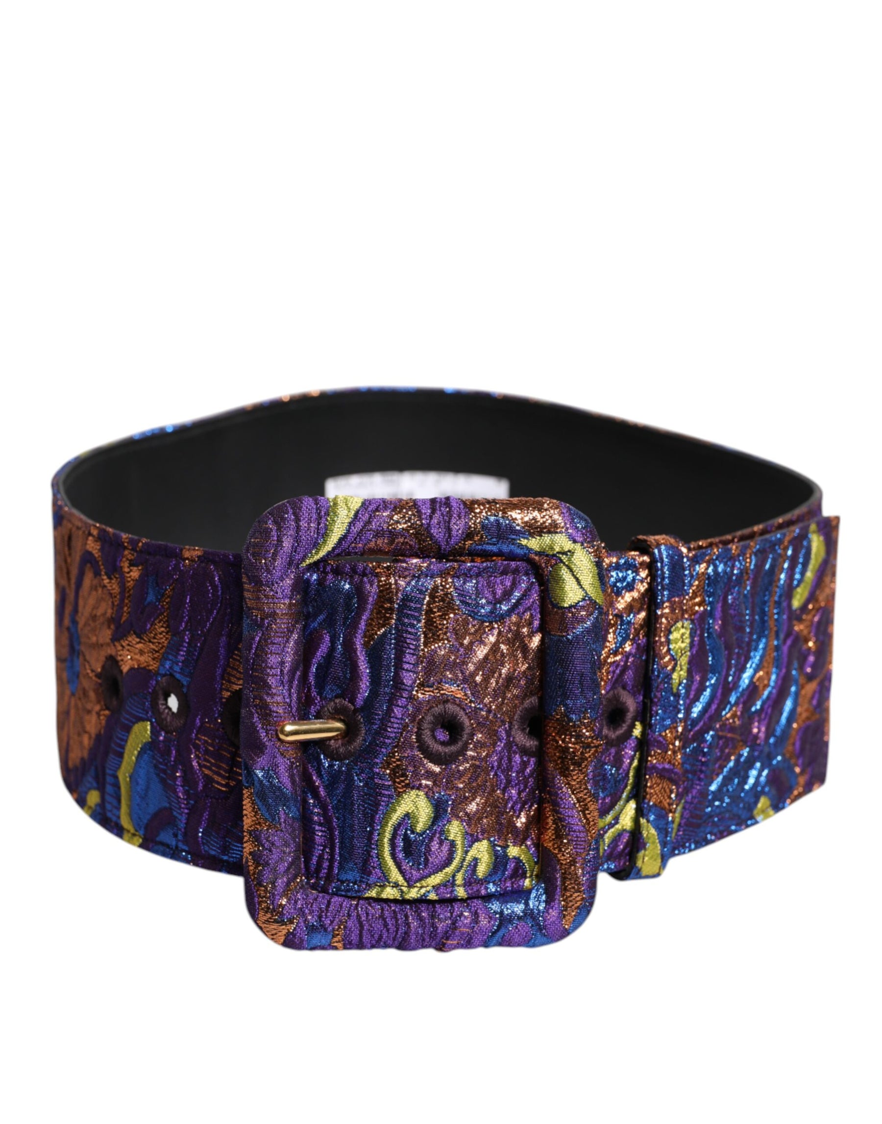 Dolce & Gabbana Multicolor Floral Jacquard Lurex Wide Waist Buckle Belt | Regal Royce