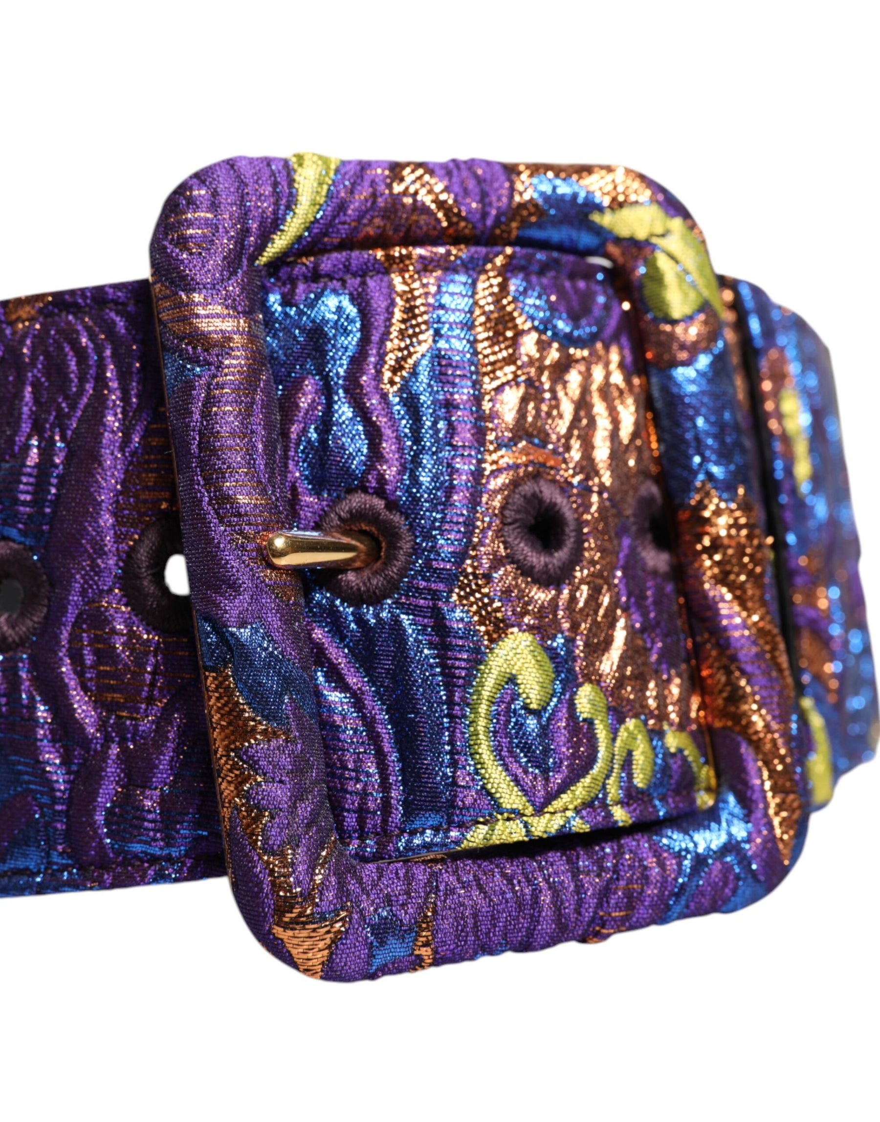 Dolce & Gabbana Multicolor Floral Jacquard Lurex Wide Waist Buckle Belt | Regal Royce