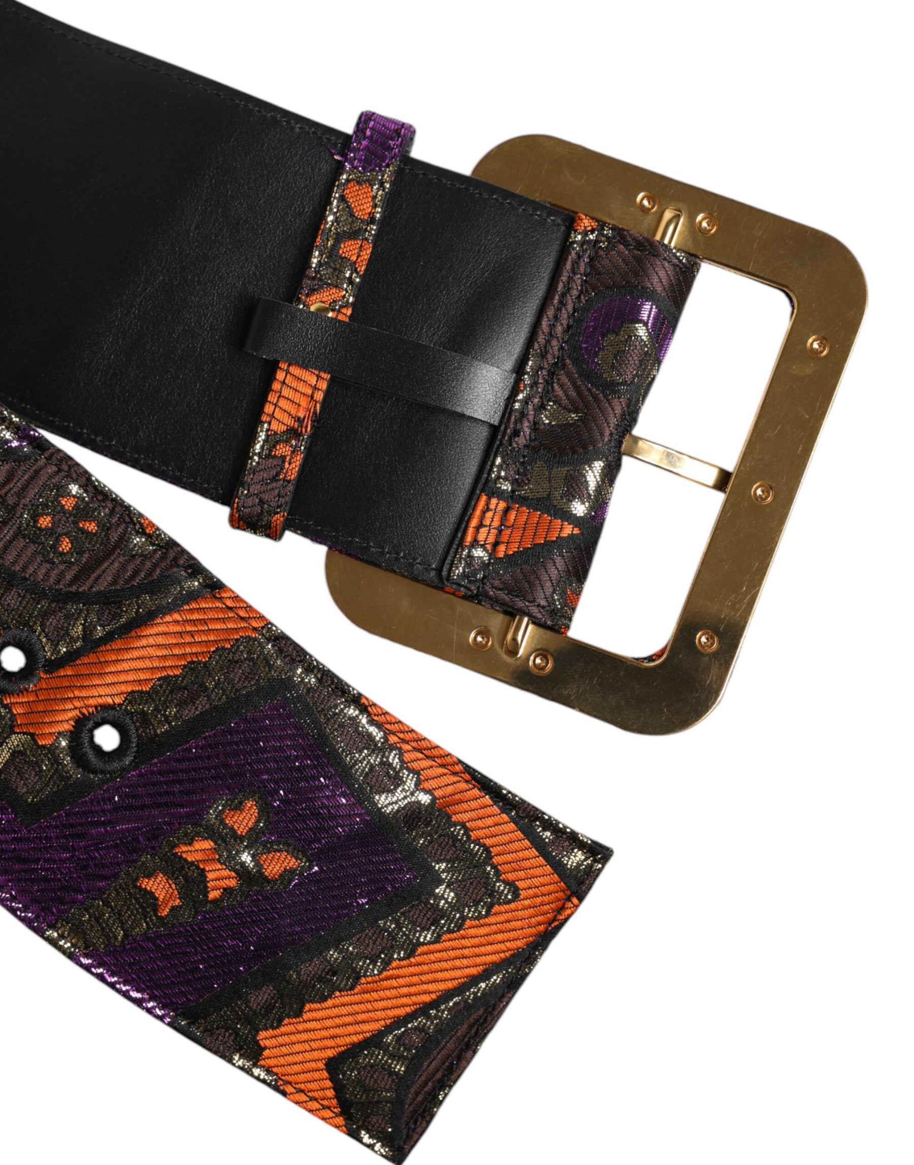 Dolce & Gabbana Multicolor Floral Jacquard Lurex Wide Waist Buckle Belt | Regal Royce