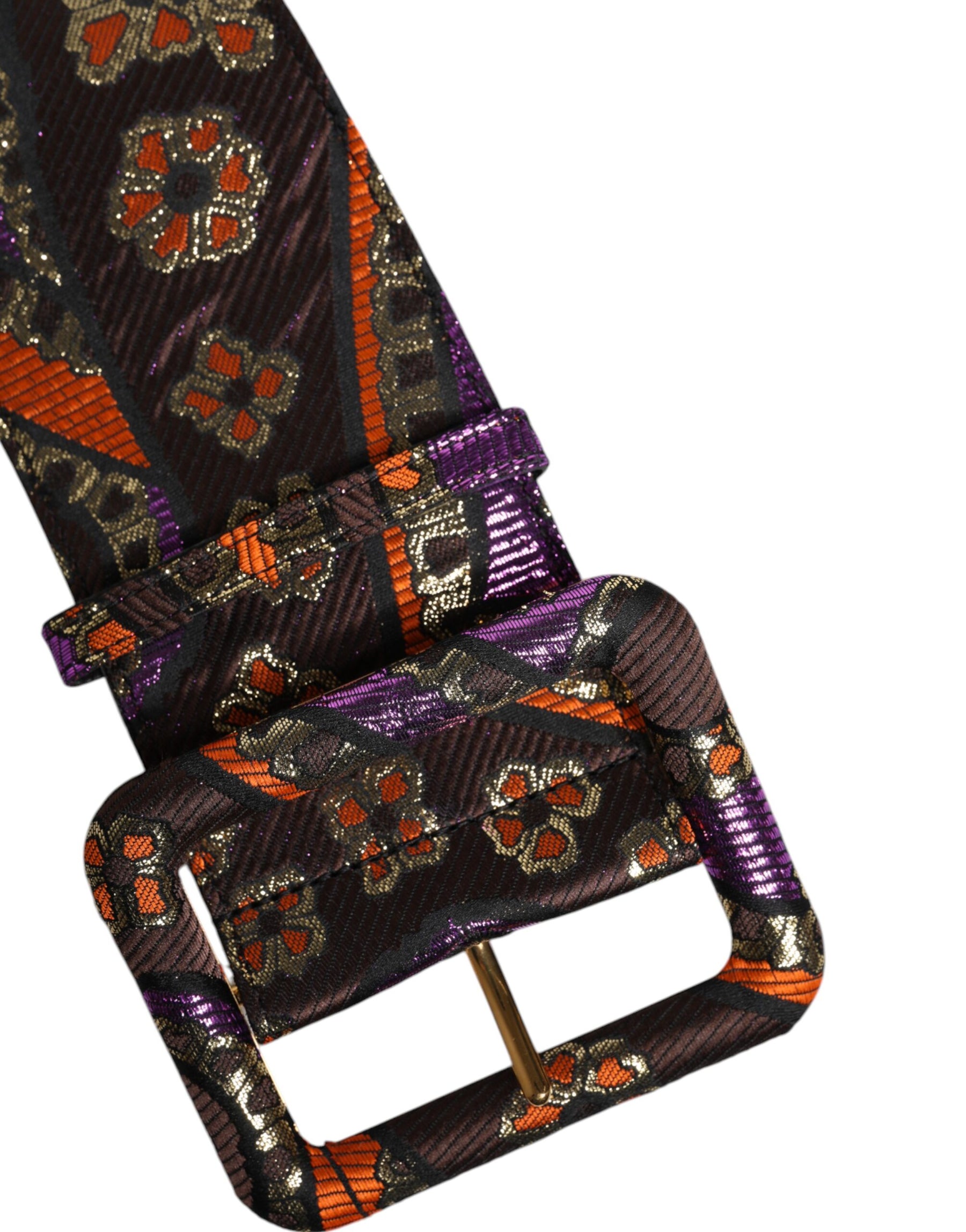 Dolce & Gabbana Multicolor Floral Jacquard Lurex Wide Waist Buckle Belt | Regal Royce