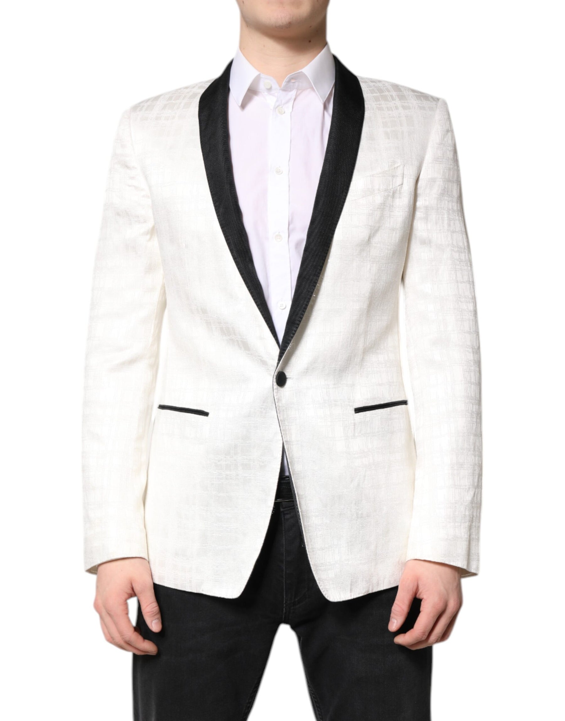 Dolce & Gabbana White Black Single Breasted Coat Blazer Suit | Regal Royce