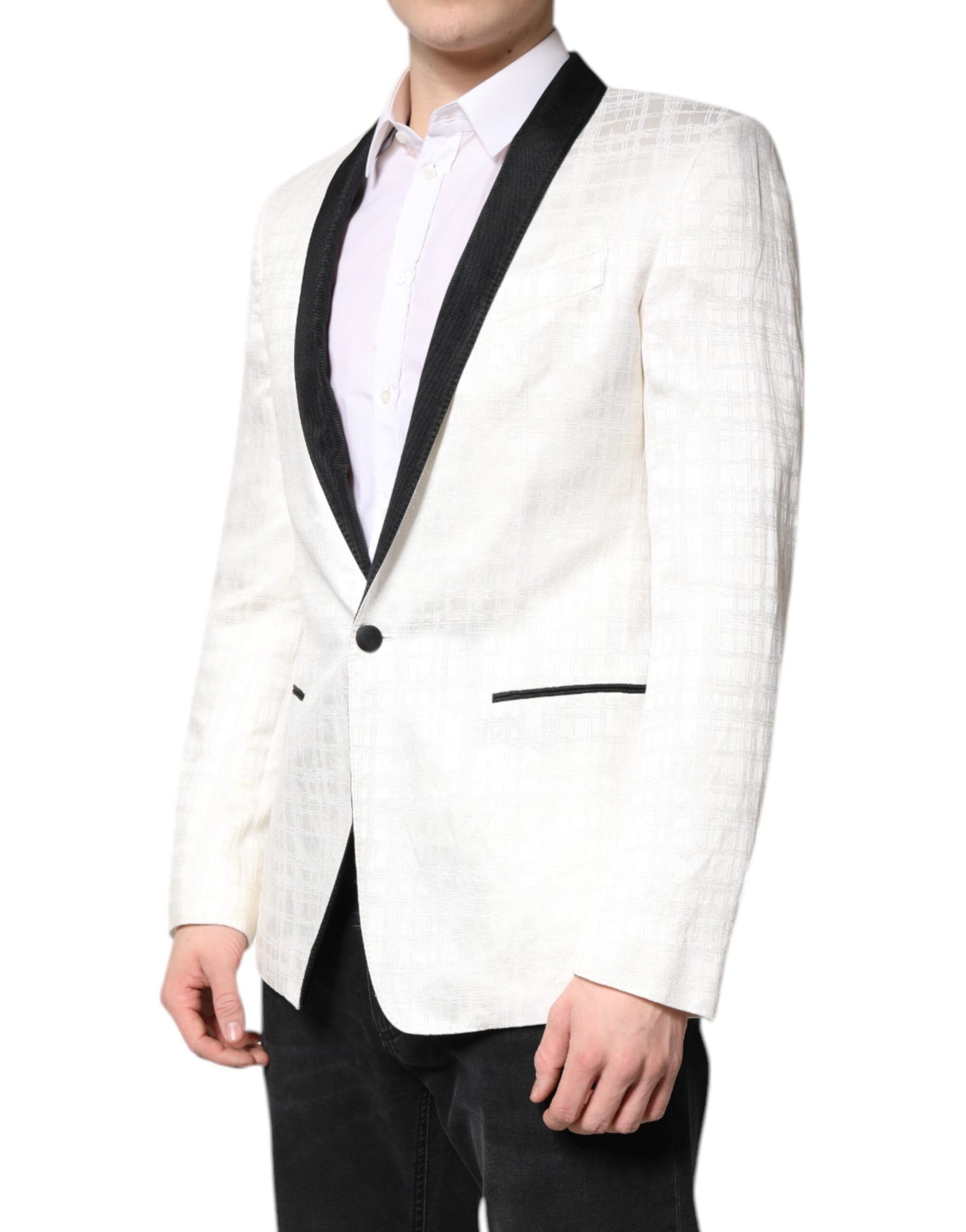 Dolce & Gabbana White Black Single Breasted Coat Blazer Suit | Regal Royce