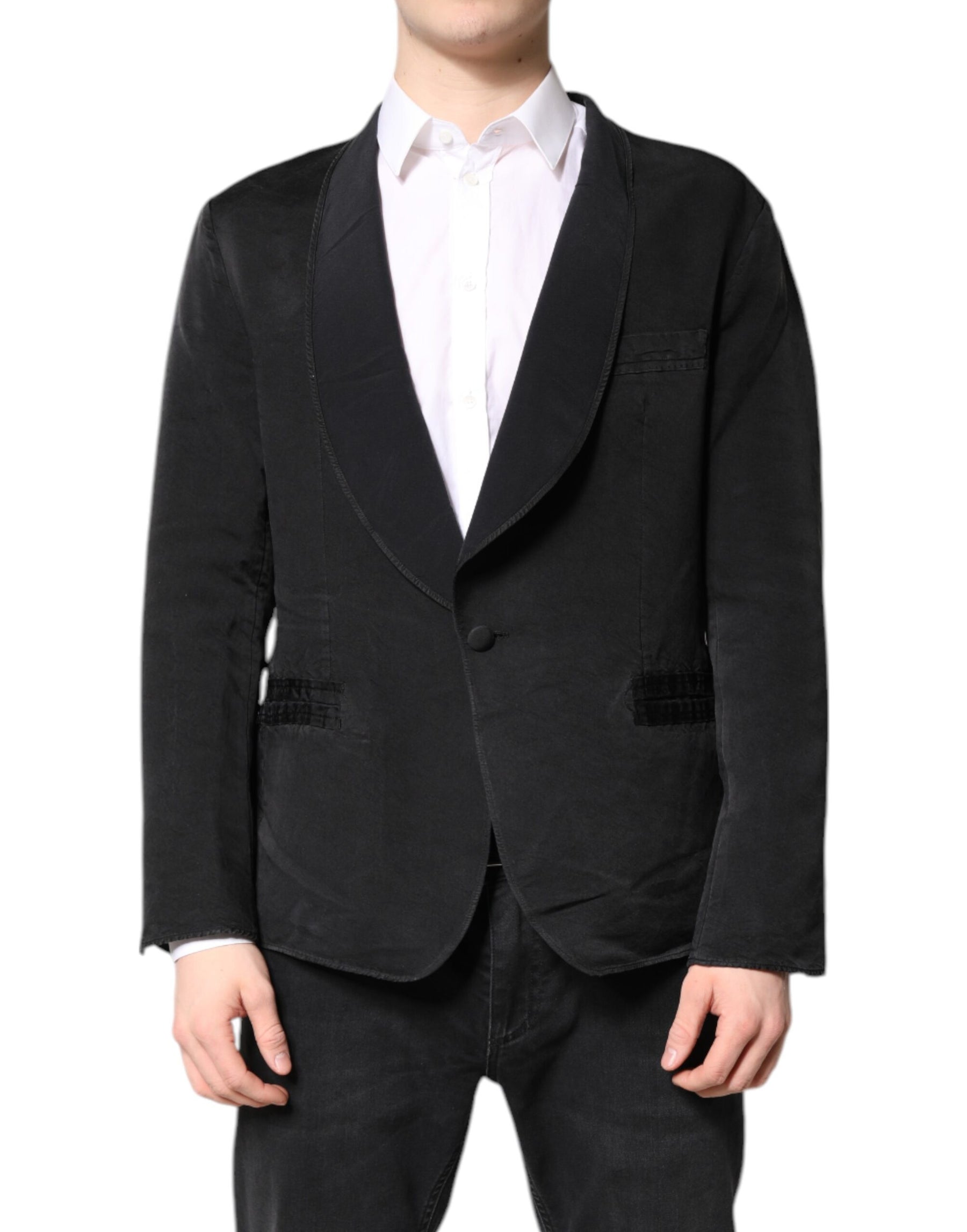 Dolce & Gabbana Black Silk Single Breasted Coat Blazer Suit | Regal Royce