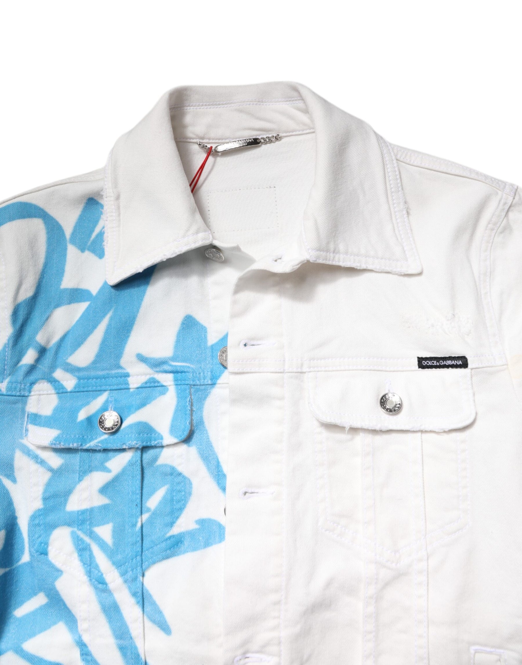 Dolce & Gabbana White Graffiti Cotton Stretch Denim Jacket | Regal Royce