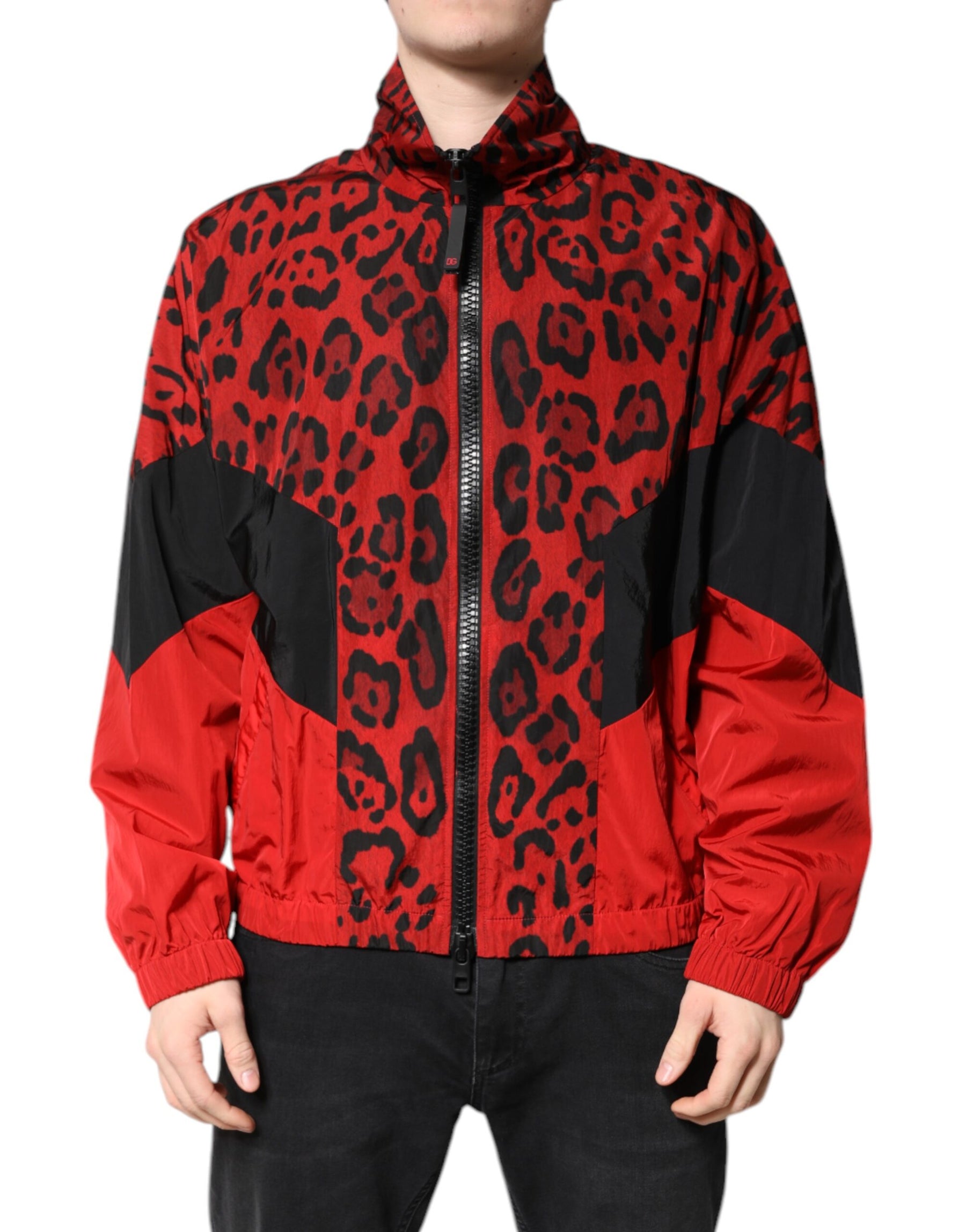 Dolce & Gabbana Red Leopard Nylon Bomber Full Zip Jacket | Regal Royce