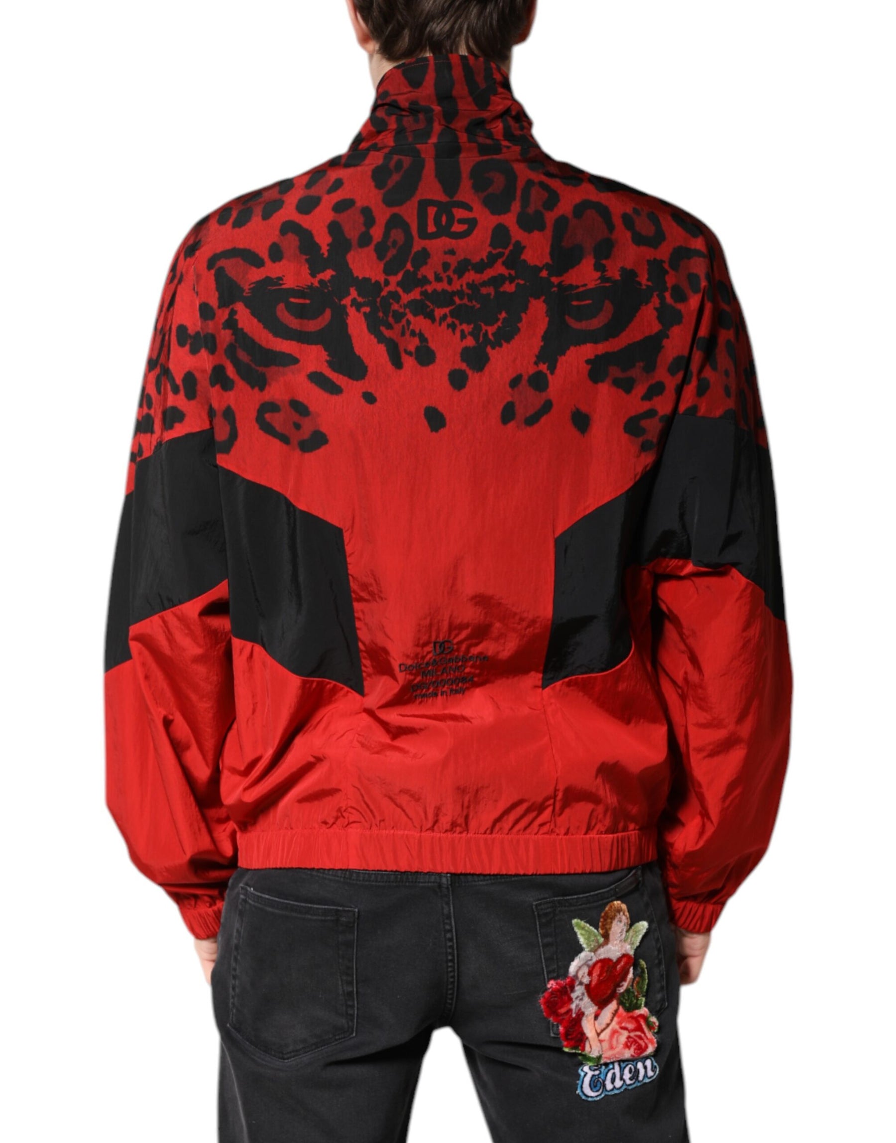 Dolce & Gabbana Red Leopard Nylon Bomber Full Zip Jacket | Regal Royce