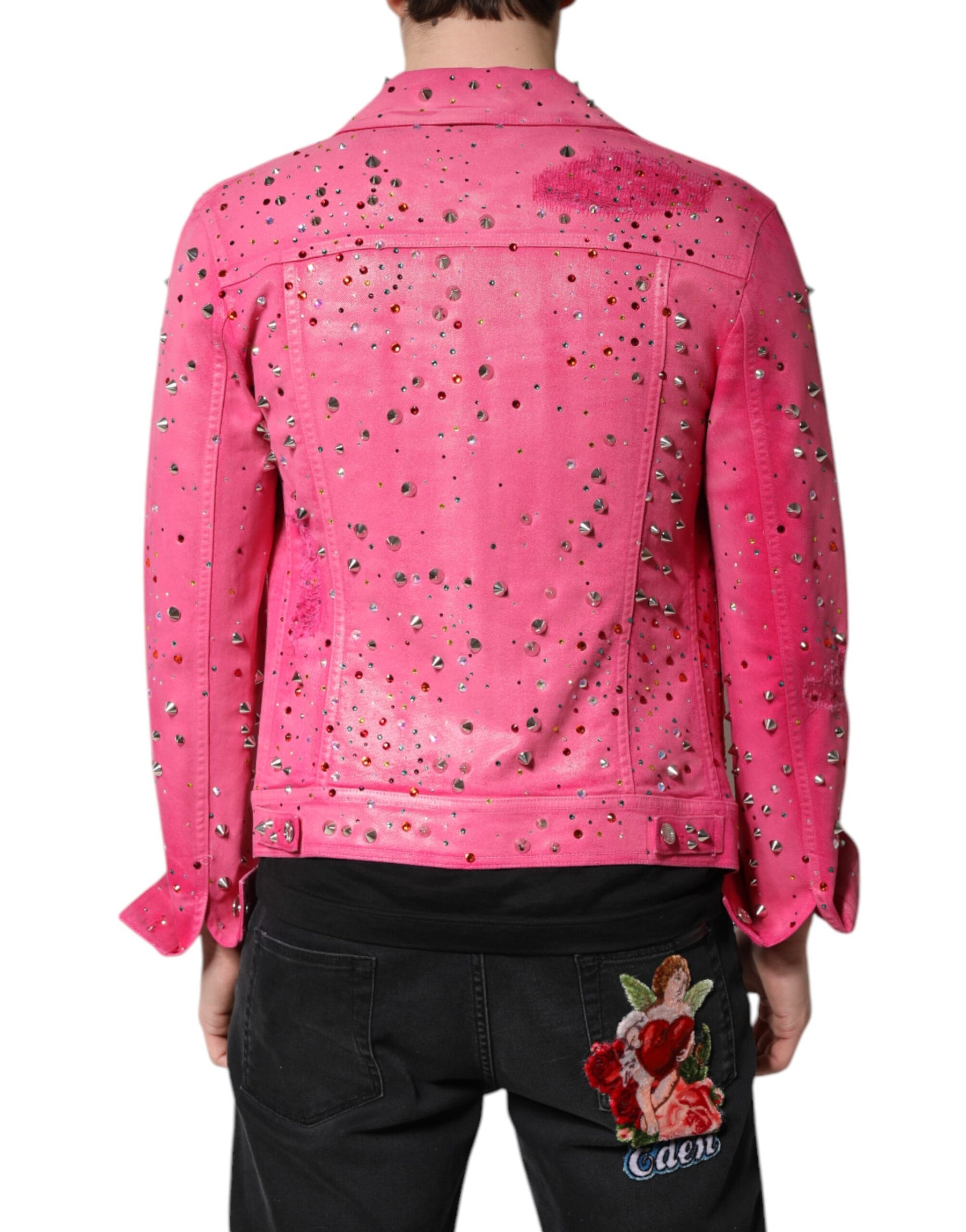 Dolce & Gabbana Pink Crystal Embellished Cotton Denim Jacket | Regal Royce
