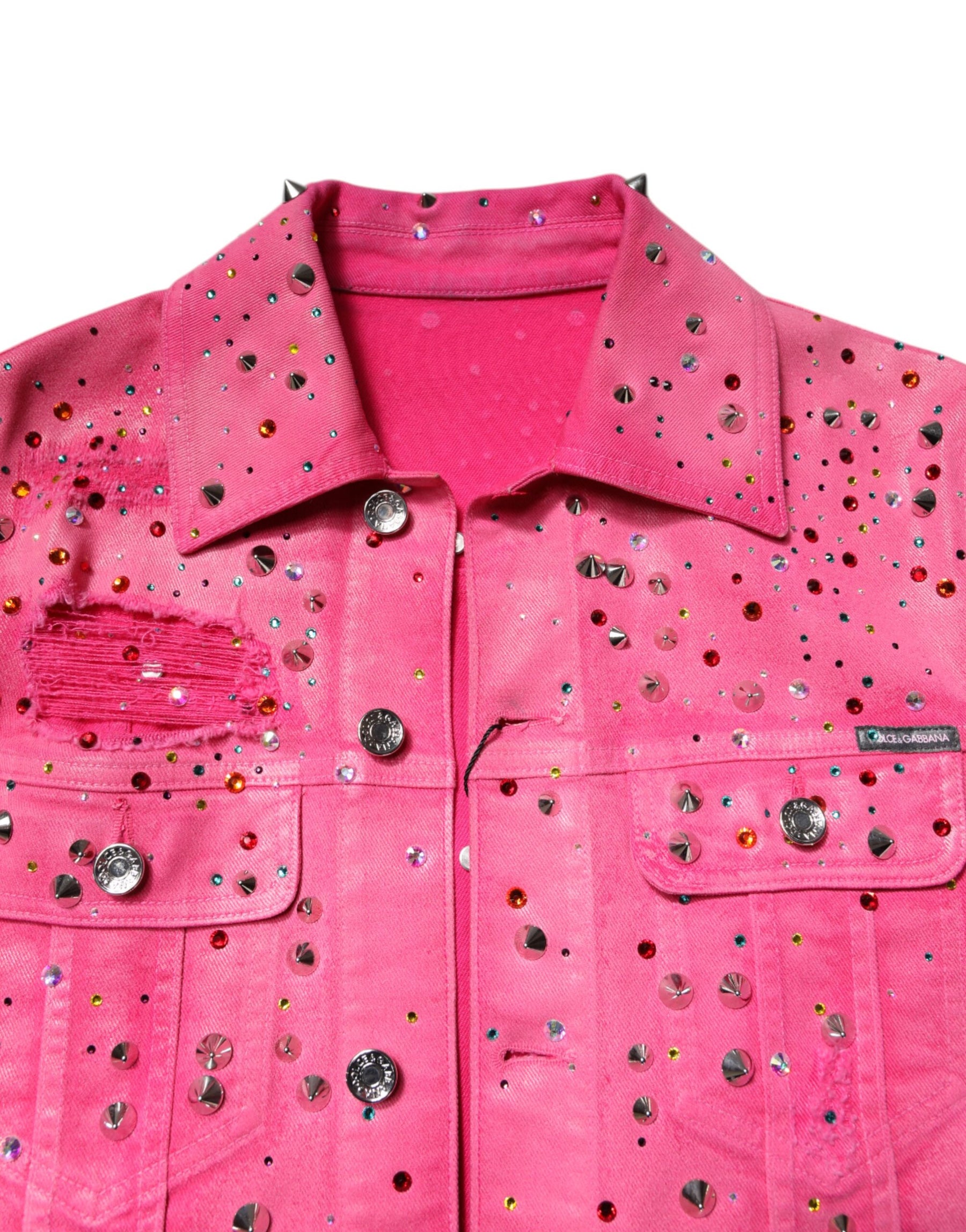 Dolce & Gabbana Pink Crystal Embellished Cotton Denim Jacket | Regal Royce