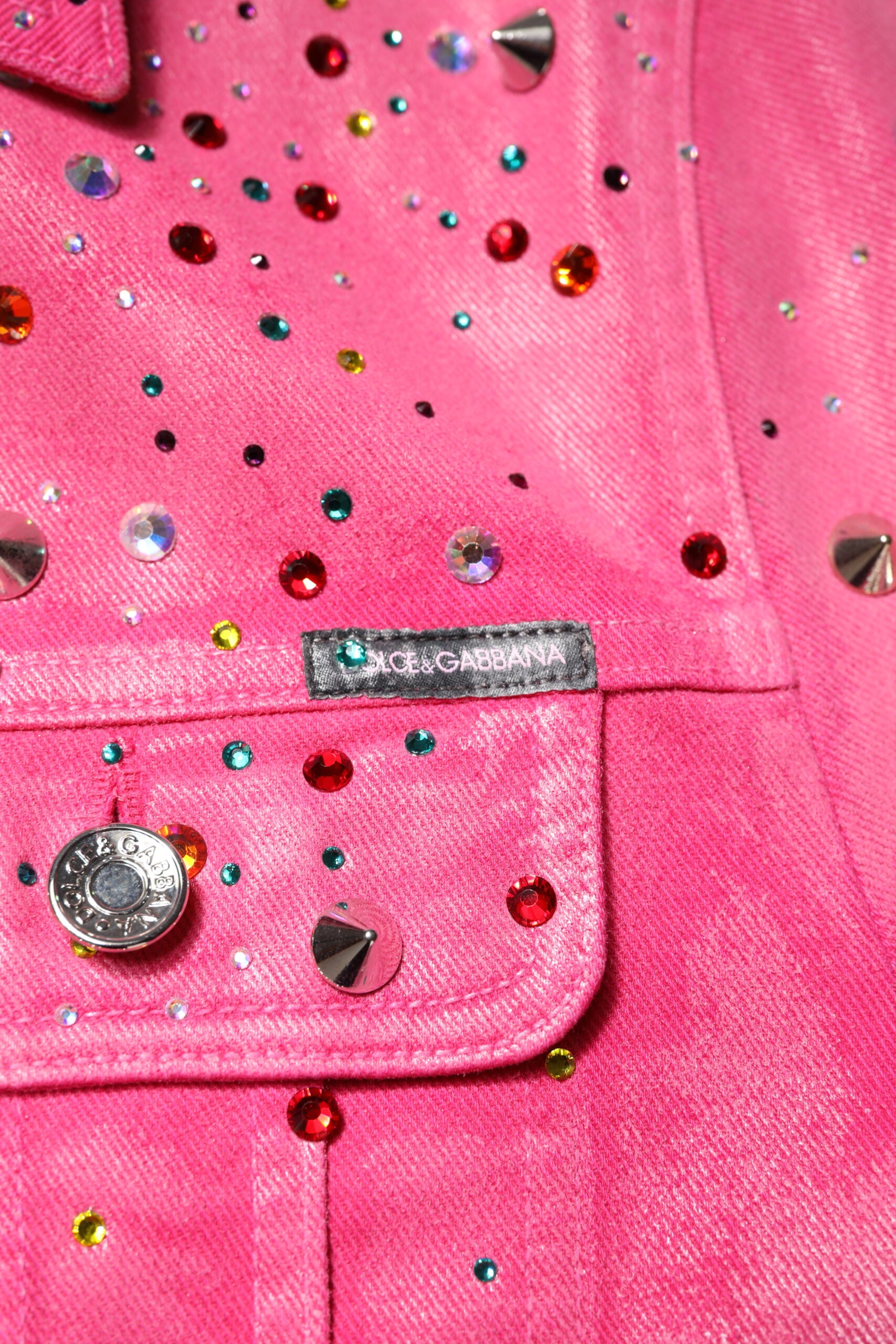 Dolce & Gabbana Pink Crystal Embellished Cotton Denim Jacket | Regal Royce