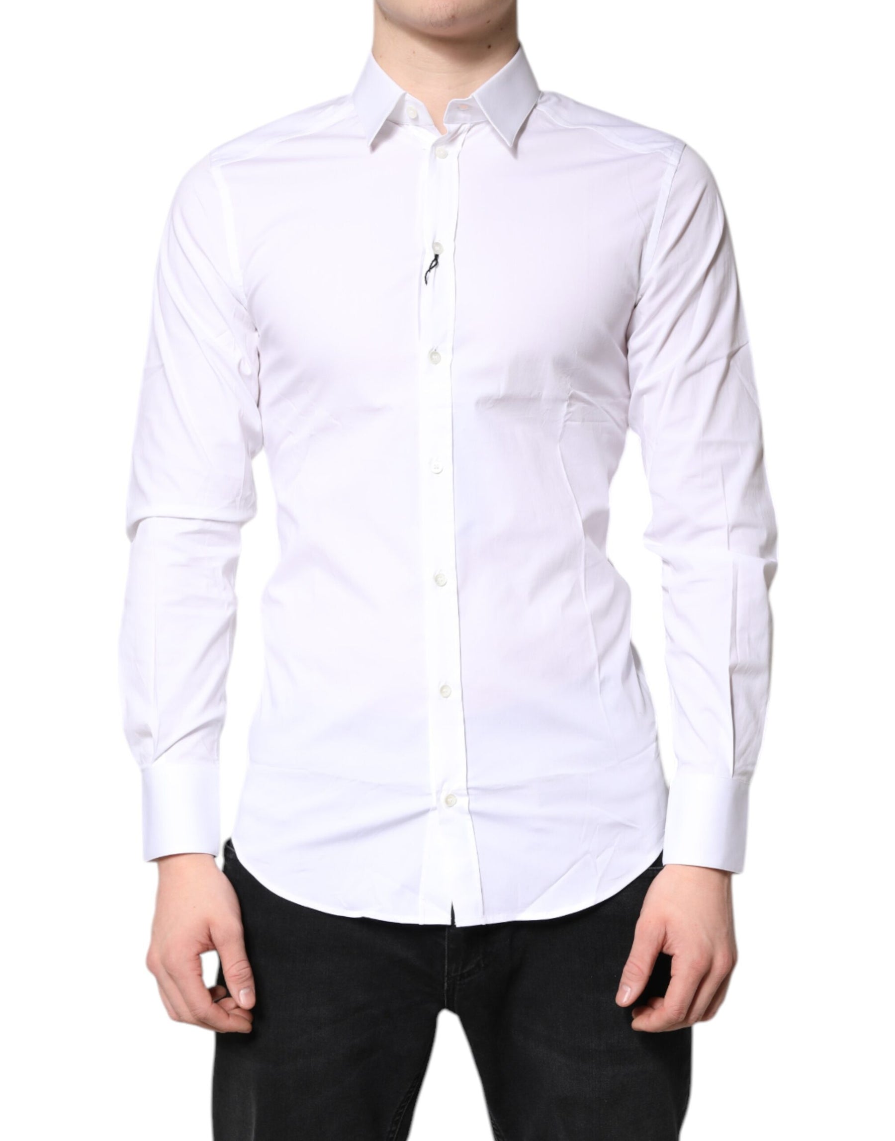 Dolce & Gabbana White Cotton Stretch GOLD Dress Formal Shirt | Regal Royce