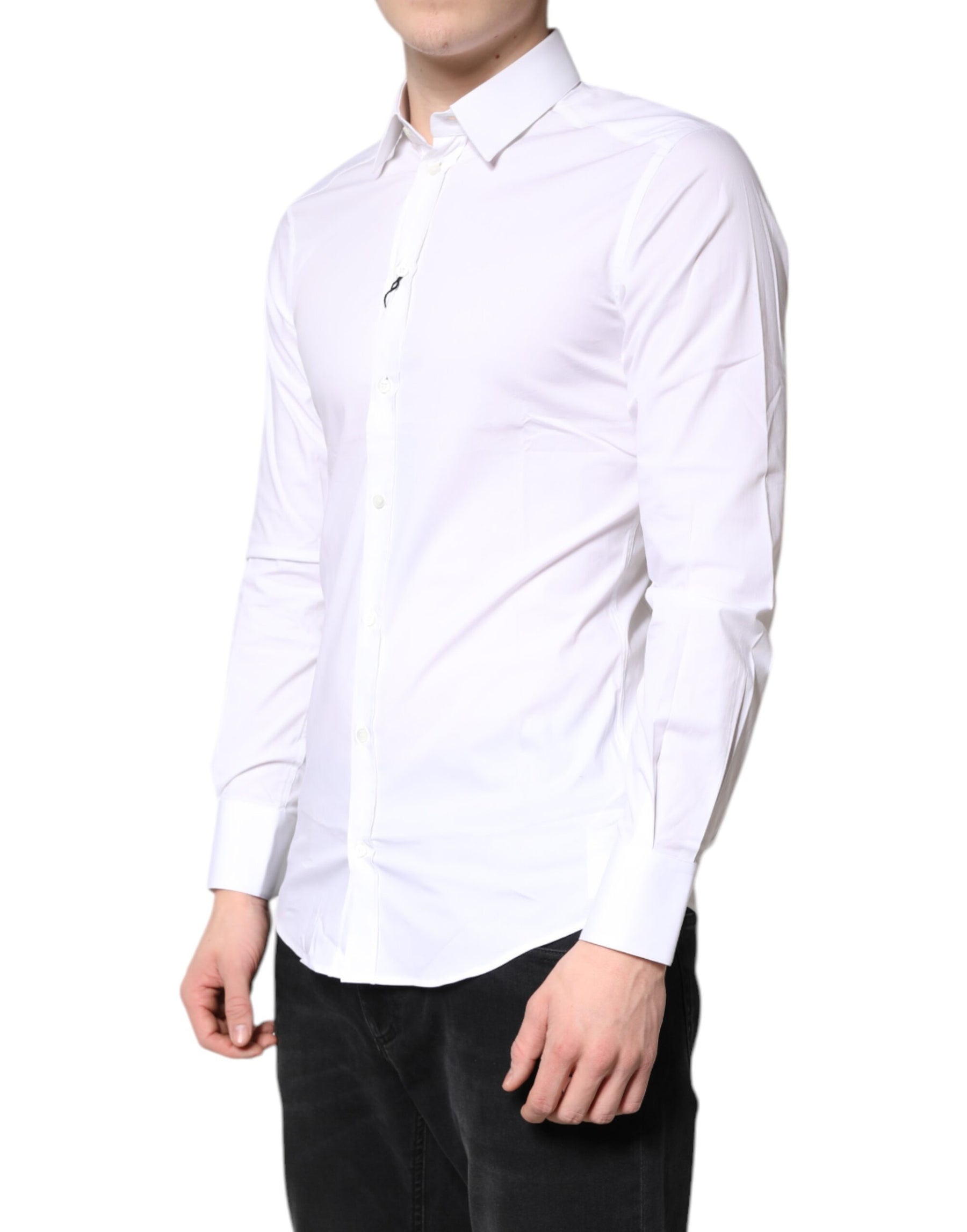 Dolce & Gabbana White Cotton Stretch GOLD Dress Formal Shirt | Regal Royce