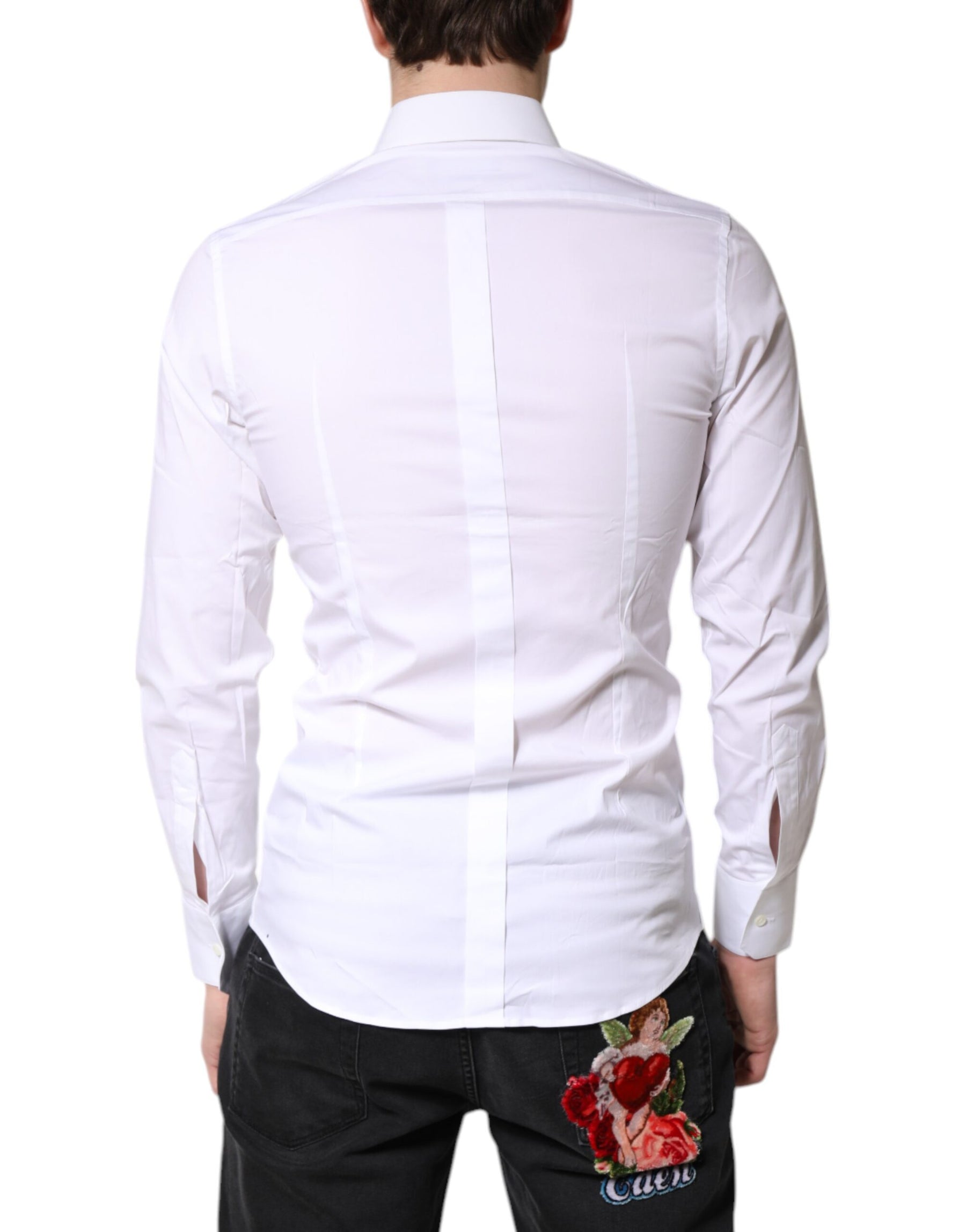 Dolce & Gabbana White Cotton Stretch GOLD Dress Formal Shirt | Regal Royce