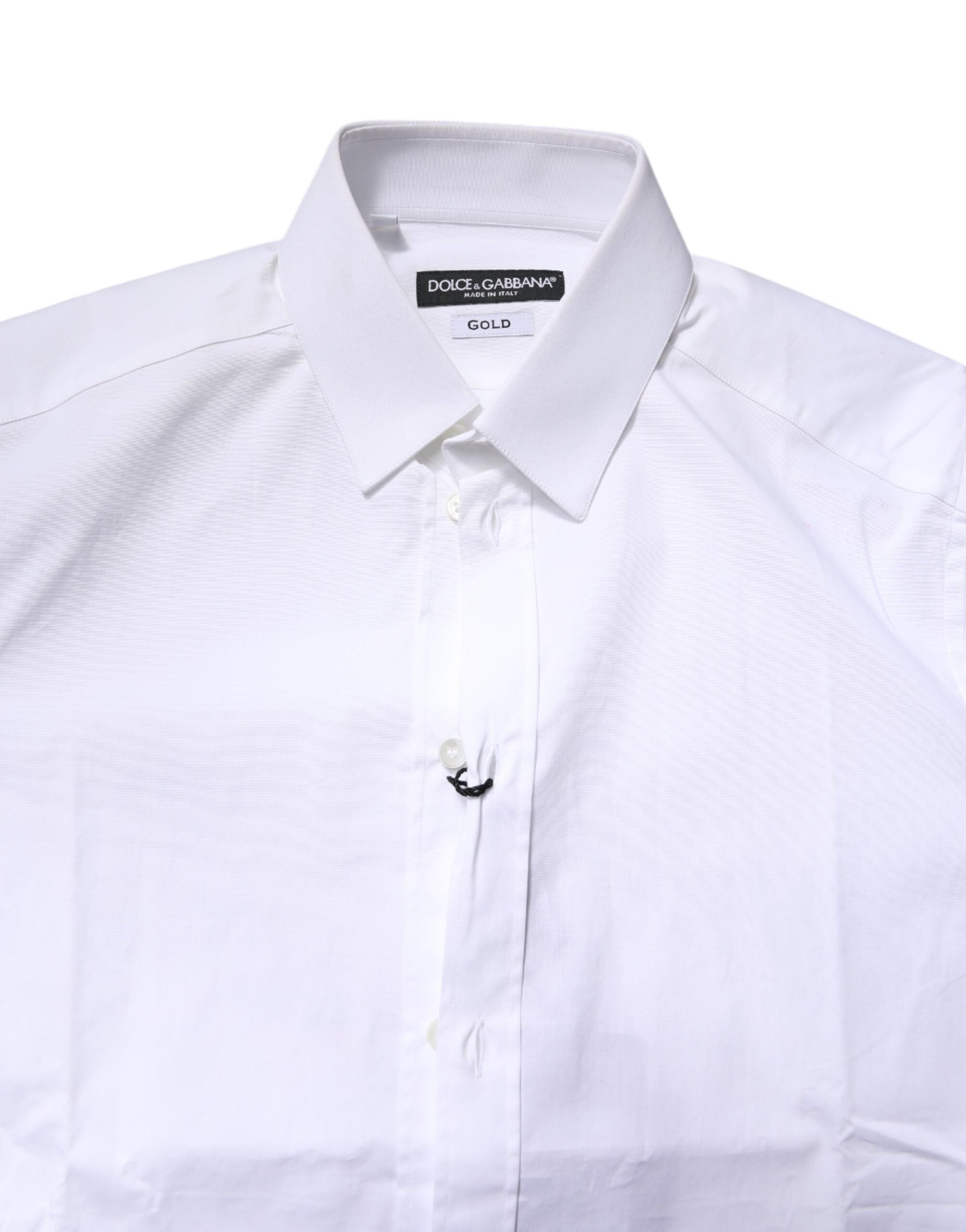 Dolce & Gabbana White Cotton Stretch GOLD Dress Formal Shirt | Regal Royce