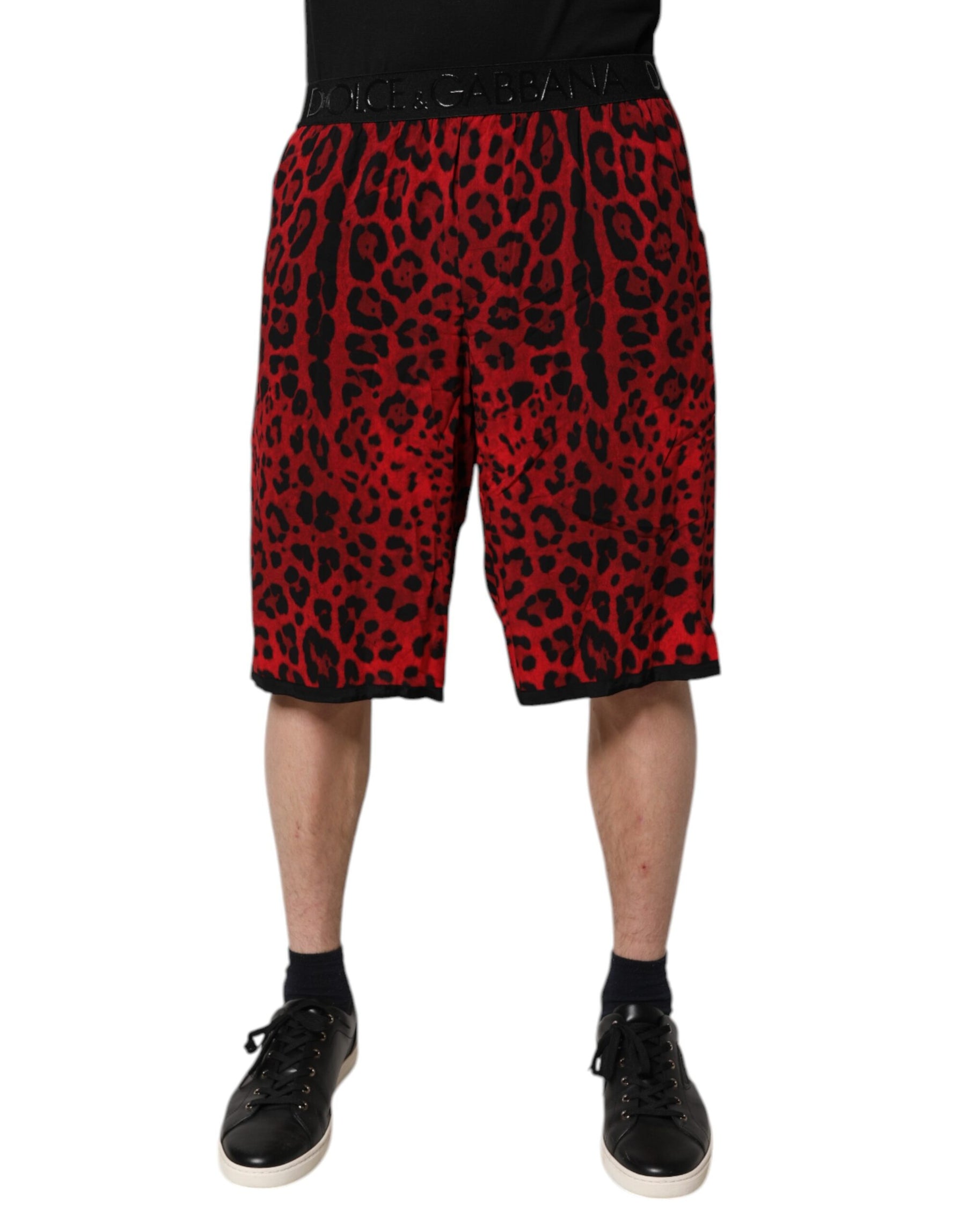 Dolce & Gabbana Red Leopard Print Viscose Bermuda Shorts | Regal Royce
