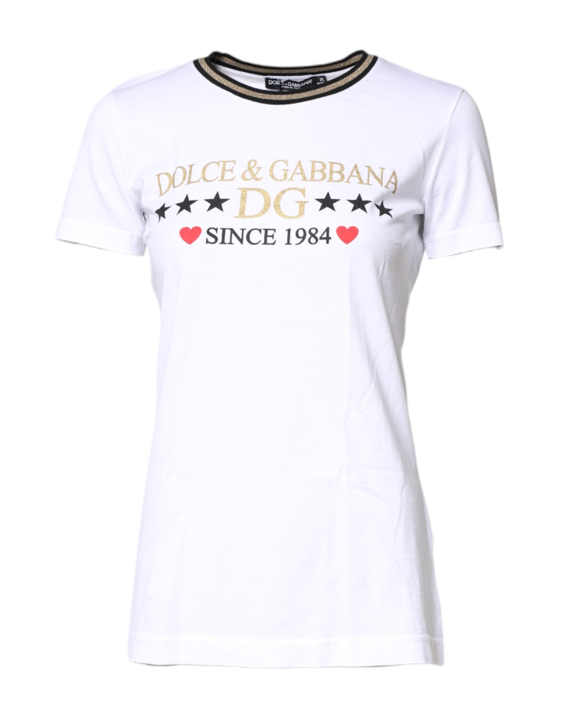 Dolce & Gabbana White Graphic Print Cotton Crew Neck T-shirt | Regal Royce