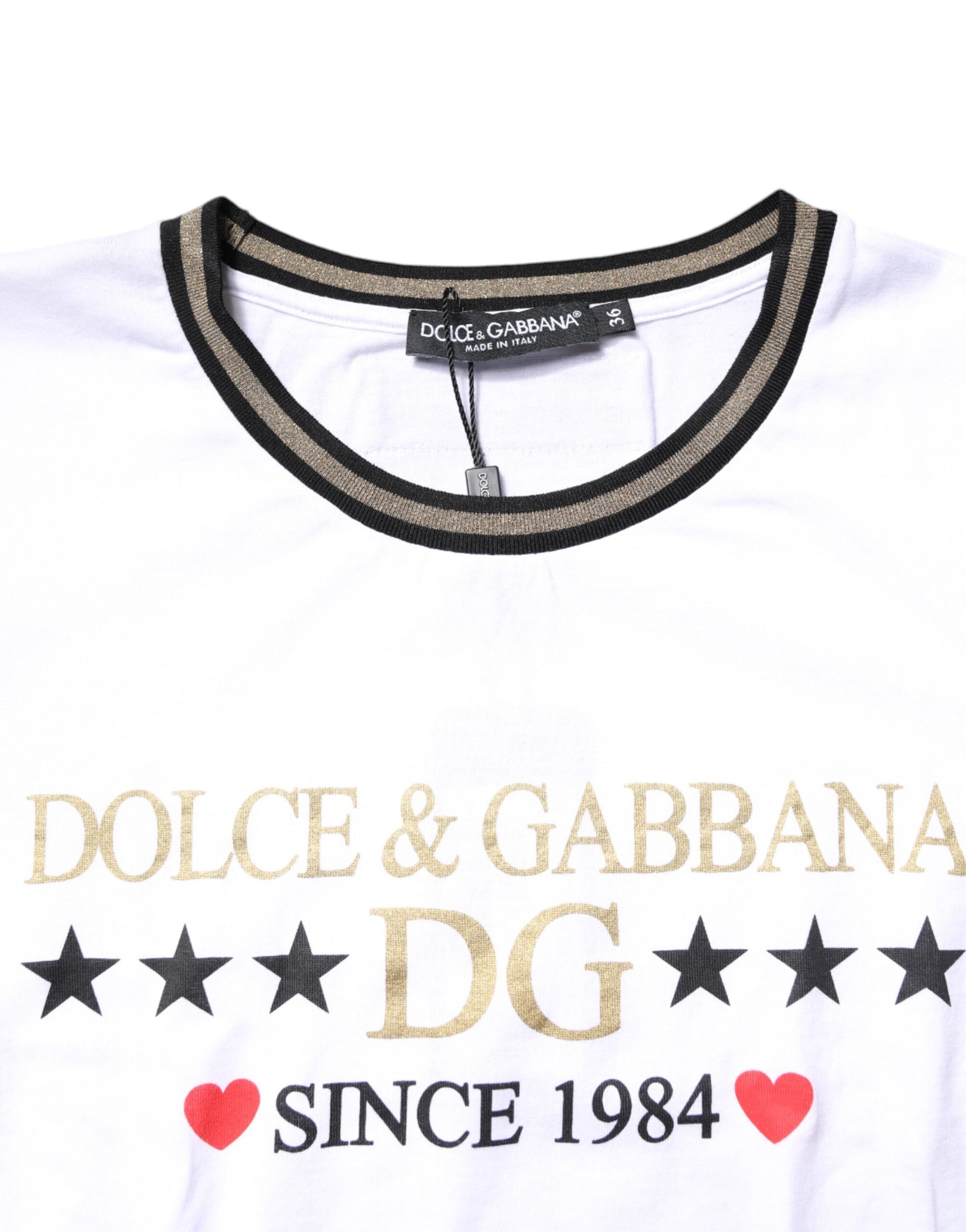 Dolce & Gabbana White Graphic Print Cotton Crew Neck T-shirt | Regal Royce