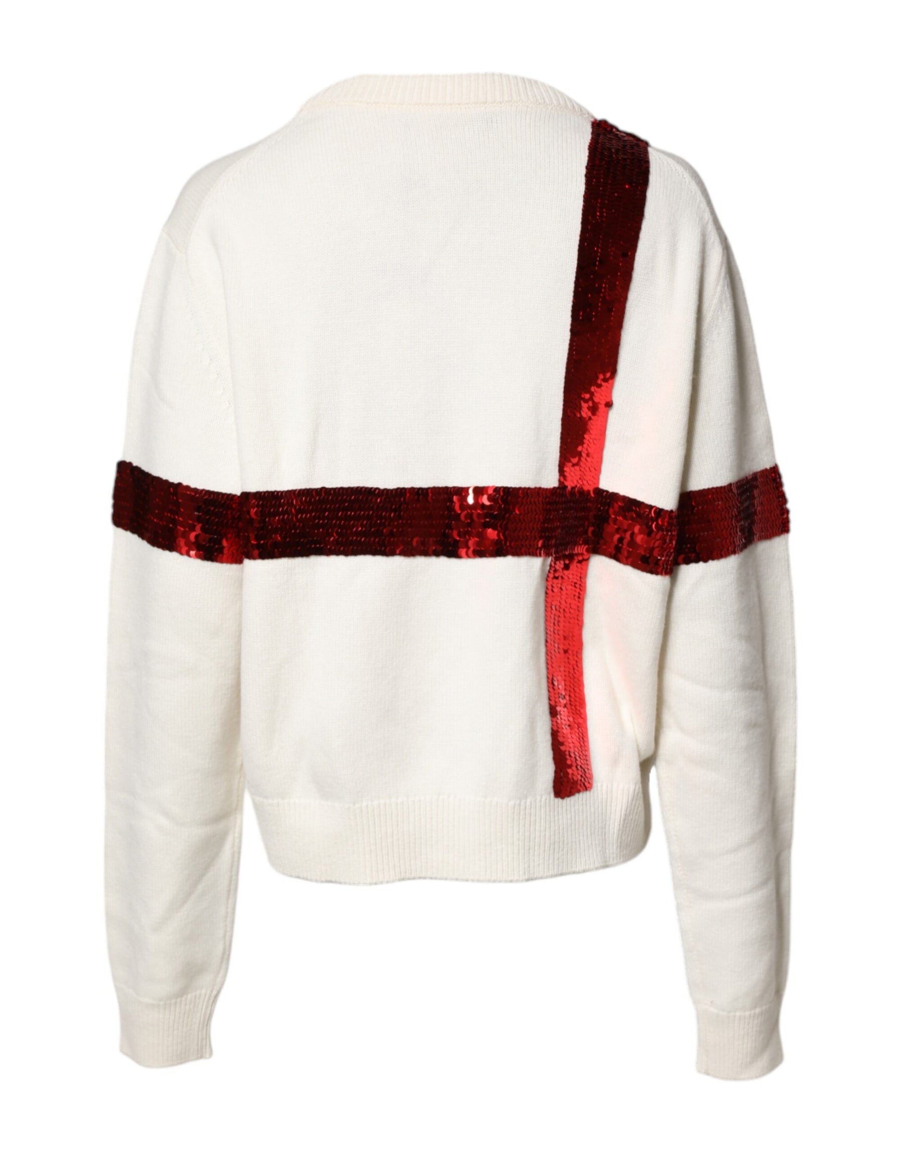 Dolce & Gabbana White Sequined Crew Neck Pullover Sweater | Regal Royce