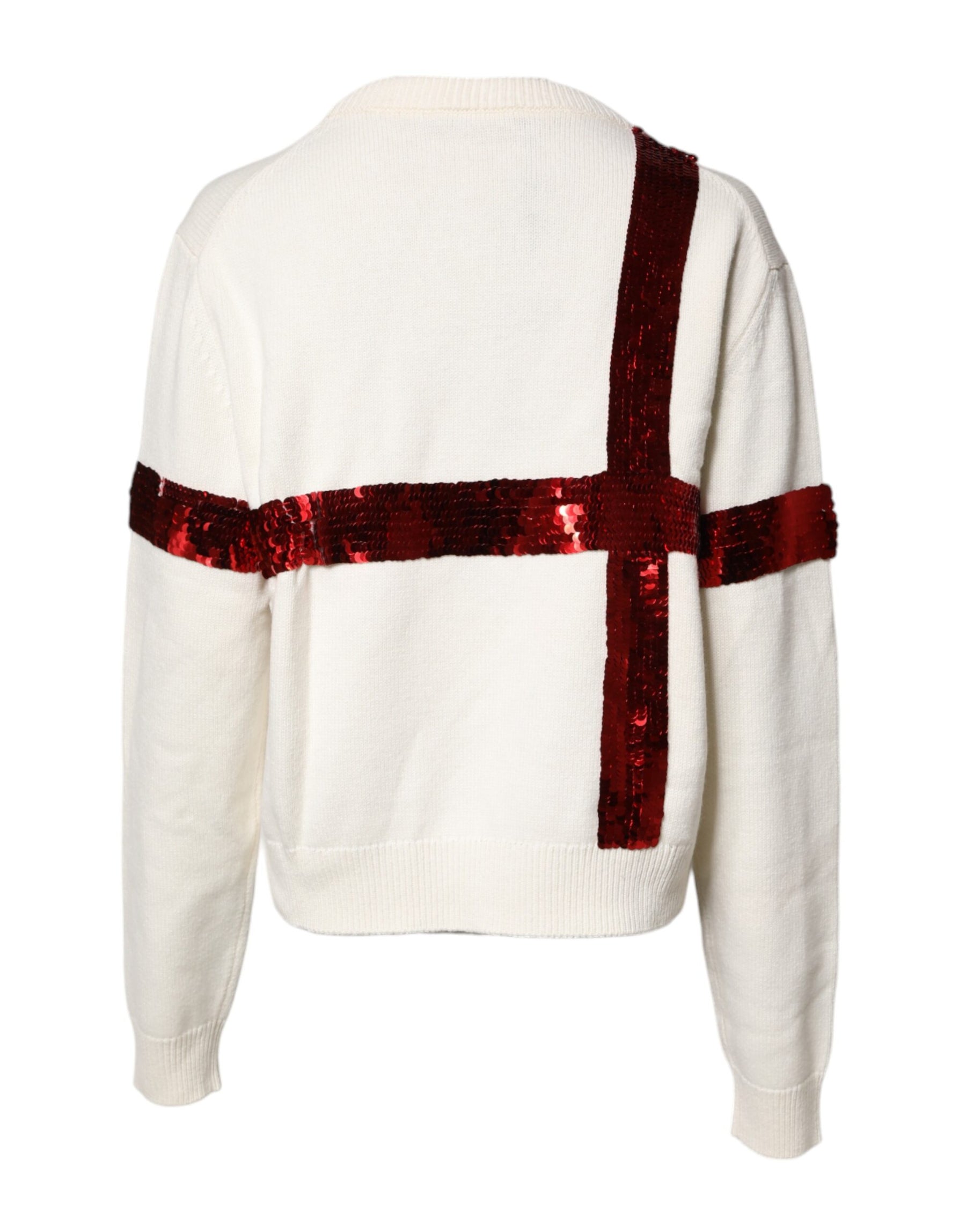 Dolce & Gabbana White Sequined Crew Neck Pullover Sweater | Regal Royce